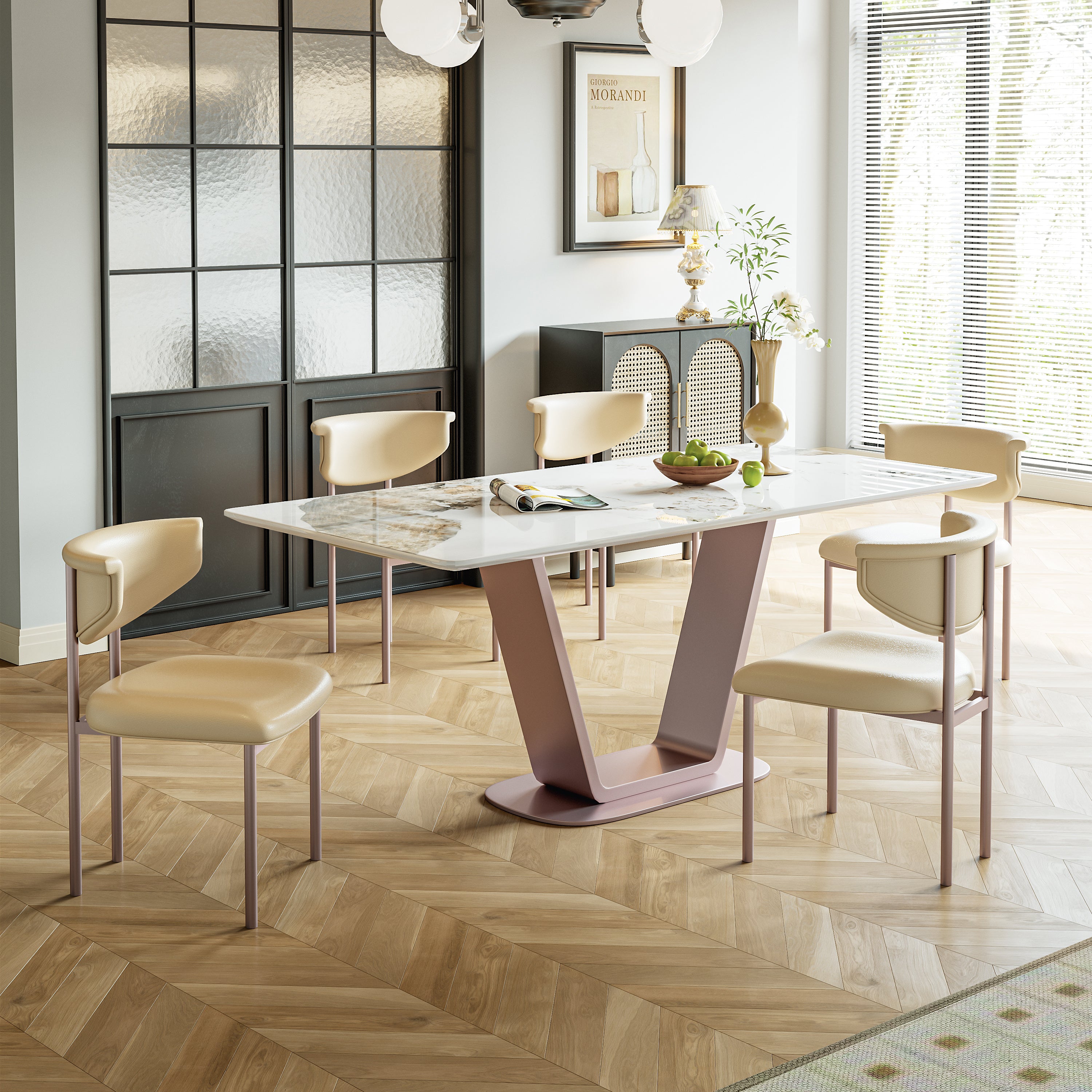 Pandora Carbon Steel and Red Copper Dining Table with Rock Plate - Heavy Duty, Supports up to 94.5 kg (Excluding chairs)