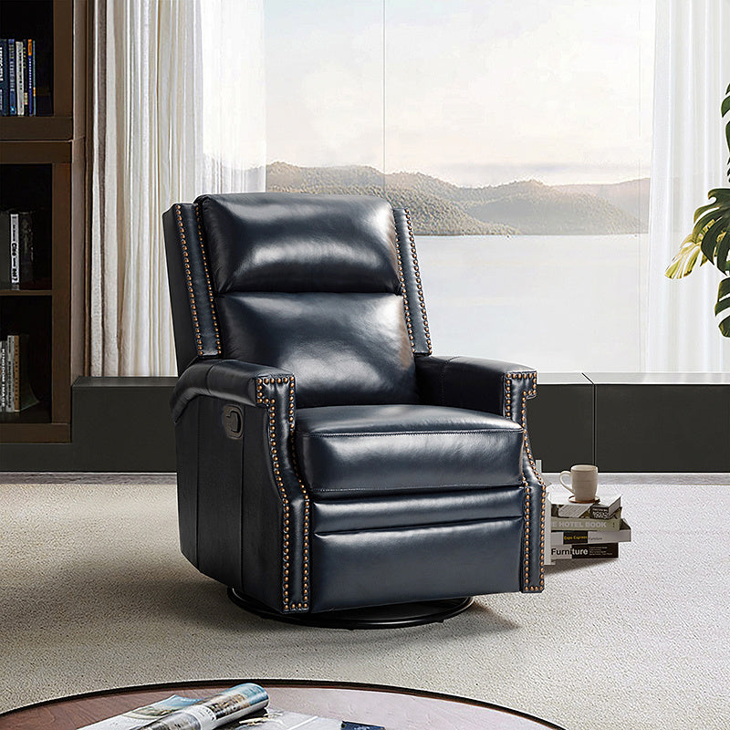 Louise Genuine Leather Swivel Rocker Recliner-NAVY