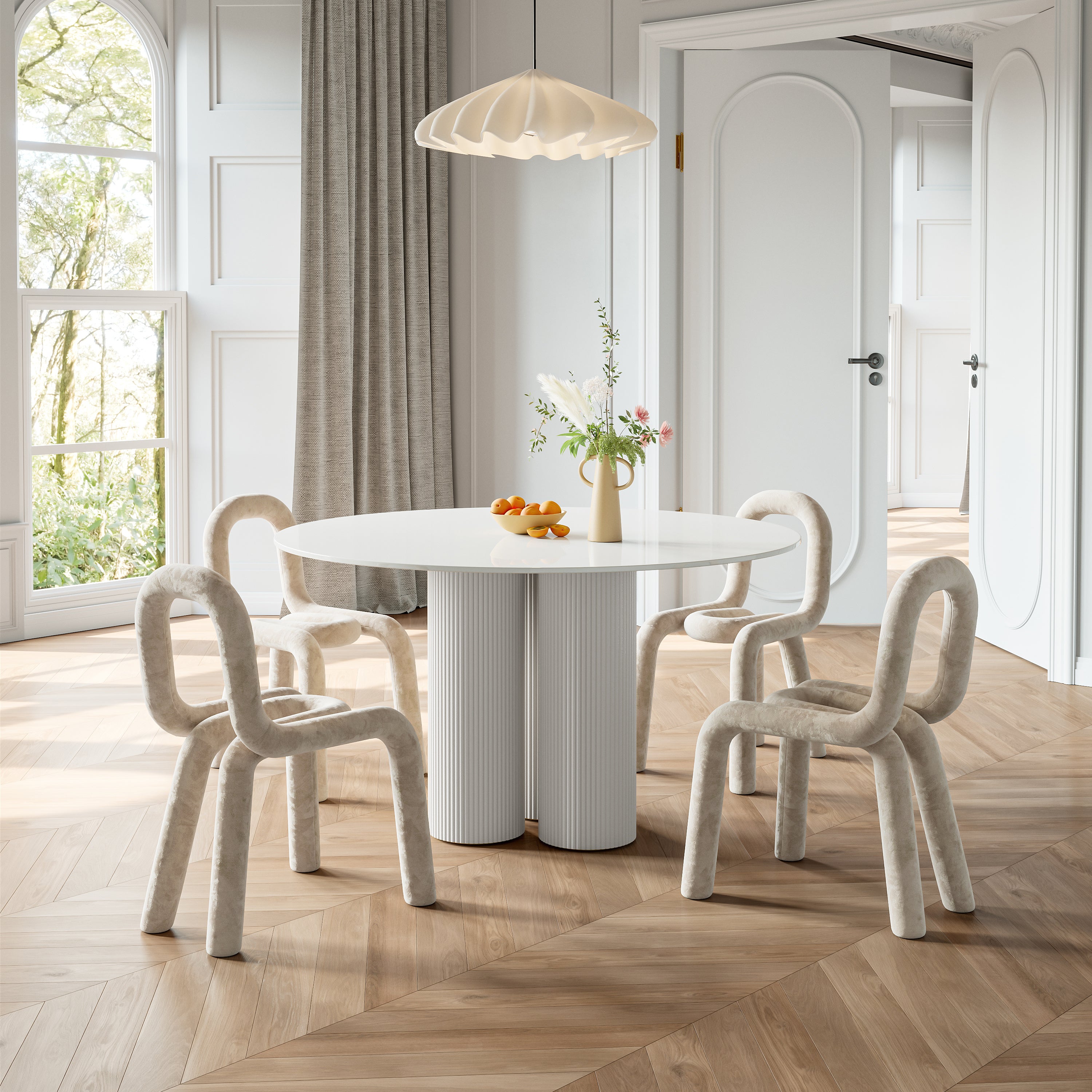 Pure White Solid Wood Rock Board with Woven Leather and Titanium Gold - Supports up to 90 kg