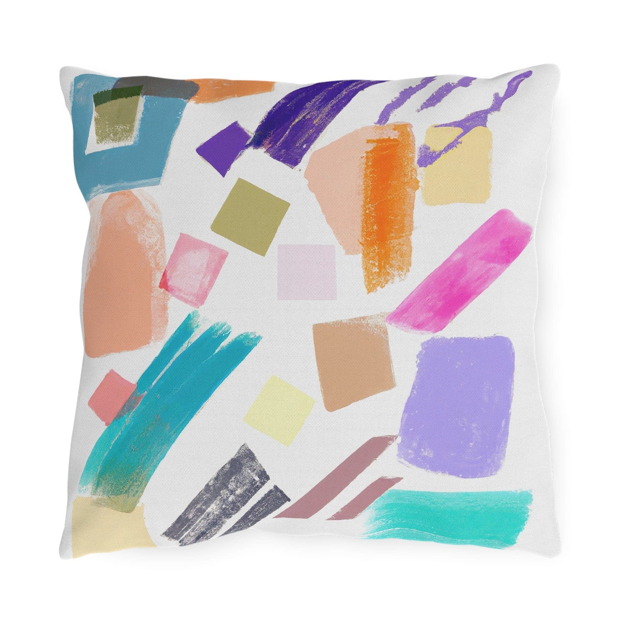 Decorative Outdoor Pillows With Zipper - Set Of 2, Multicolor Pastel Geometric Brush Stroke Pattern