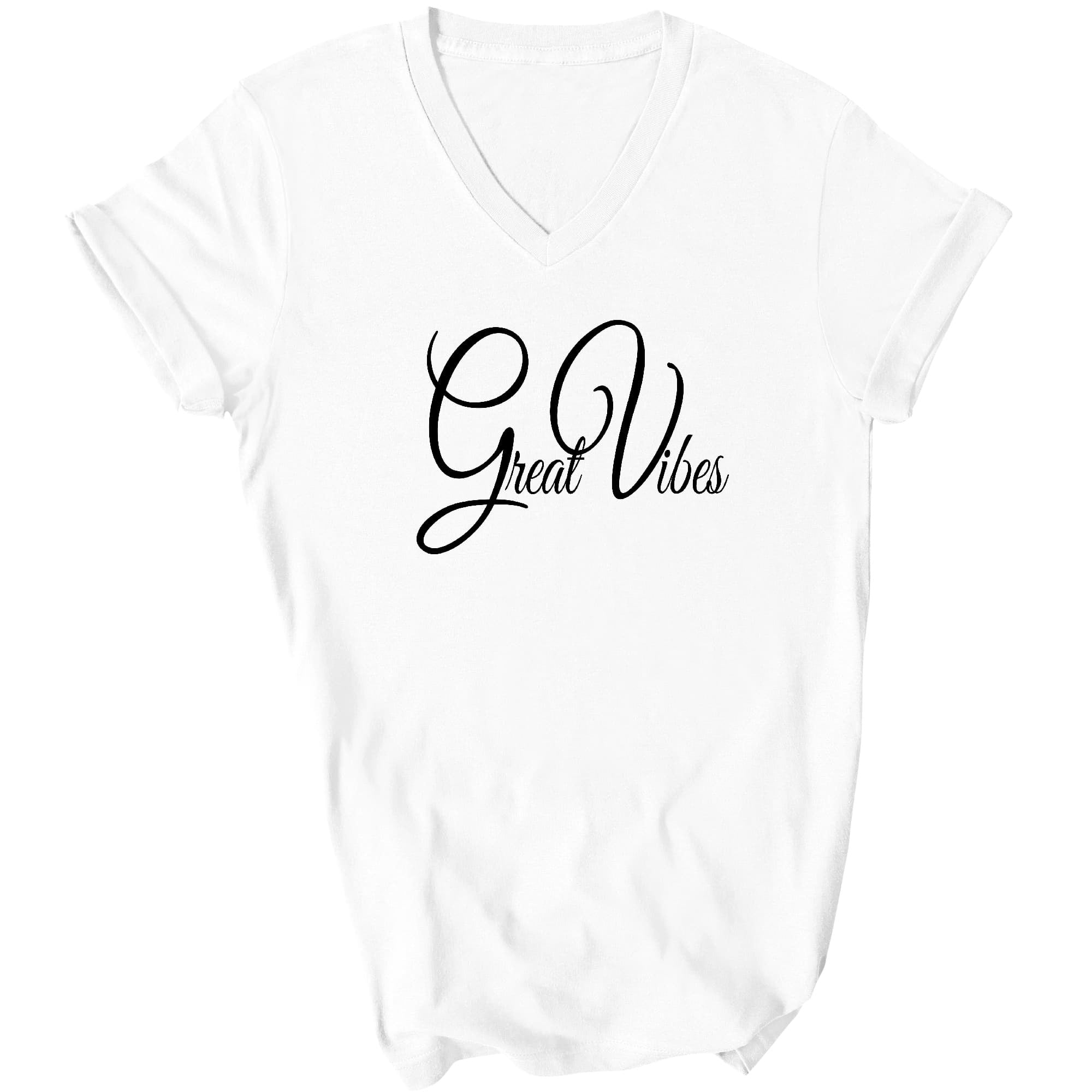 Great Vibes Black Illustration Graphic V-neck T-shirt