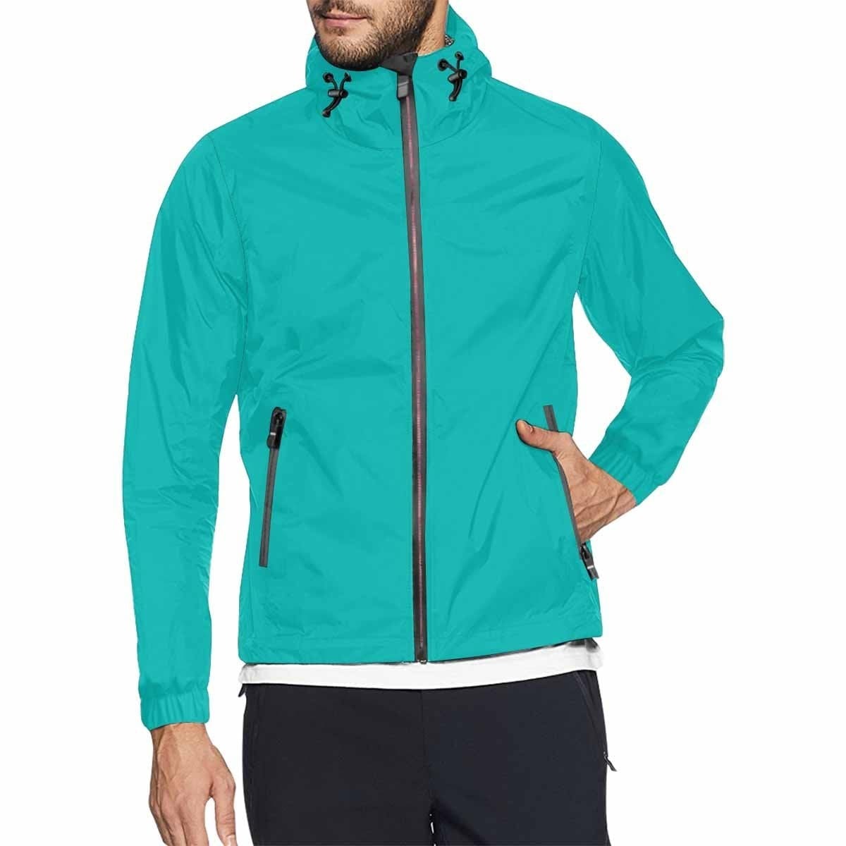 Greenish Blue Hooded Windbreaker Jacket - Men / Women