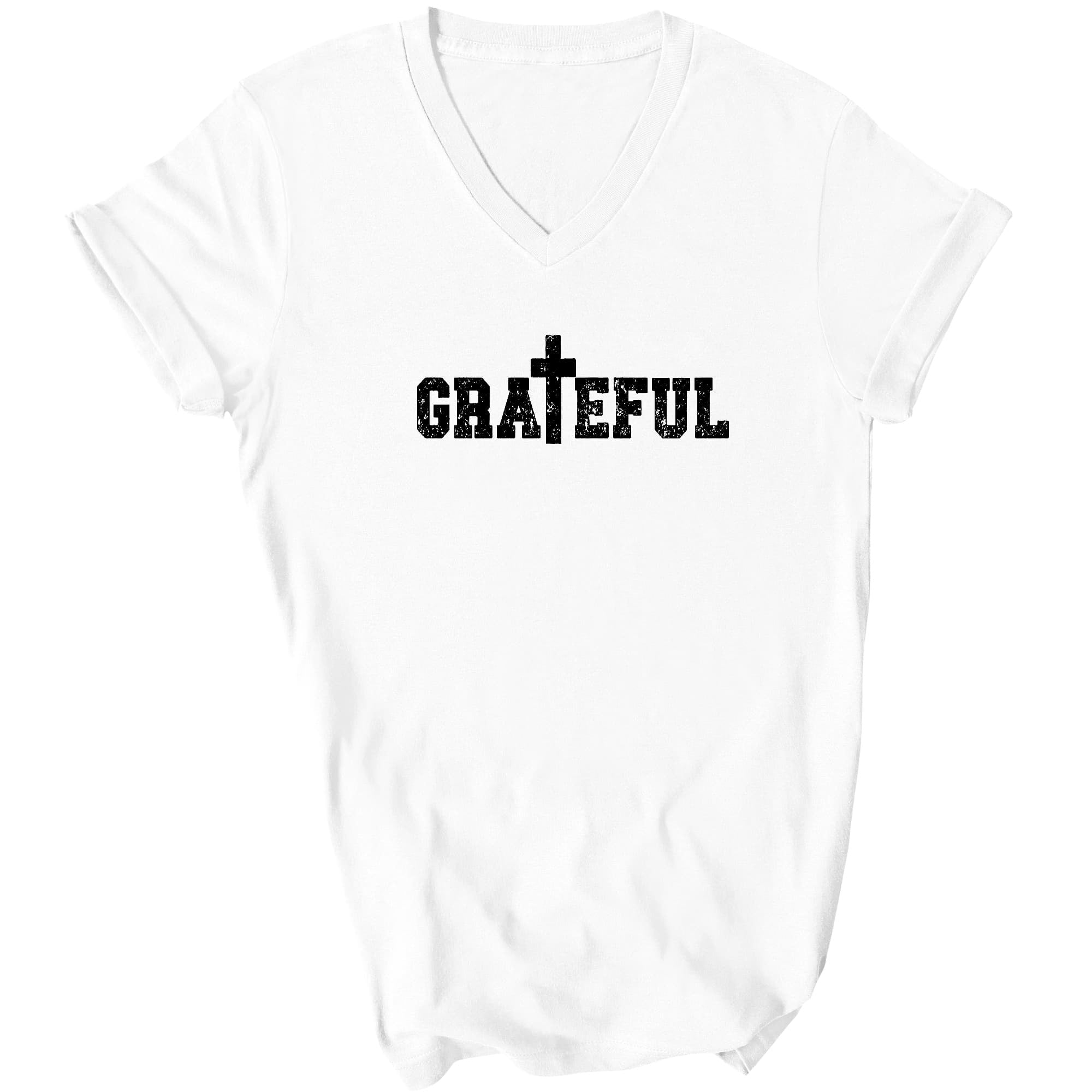 Grateful Cross Black Illustration Graphic V-neck T-shirt