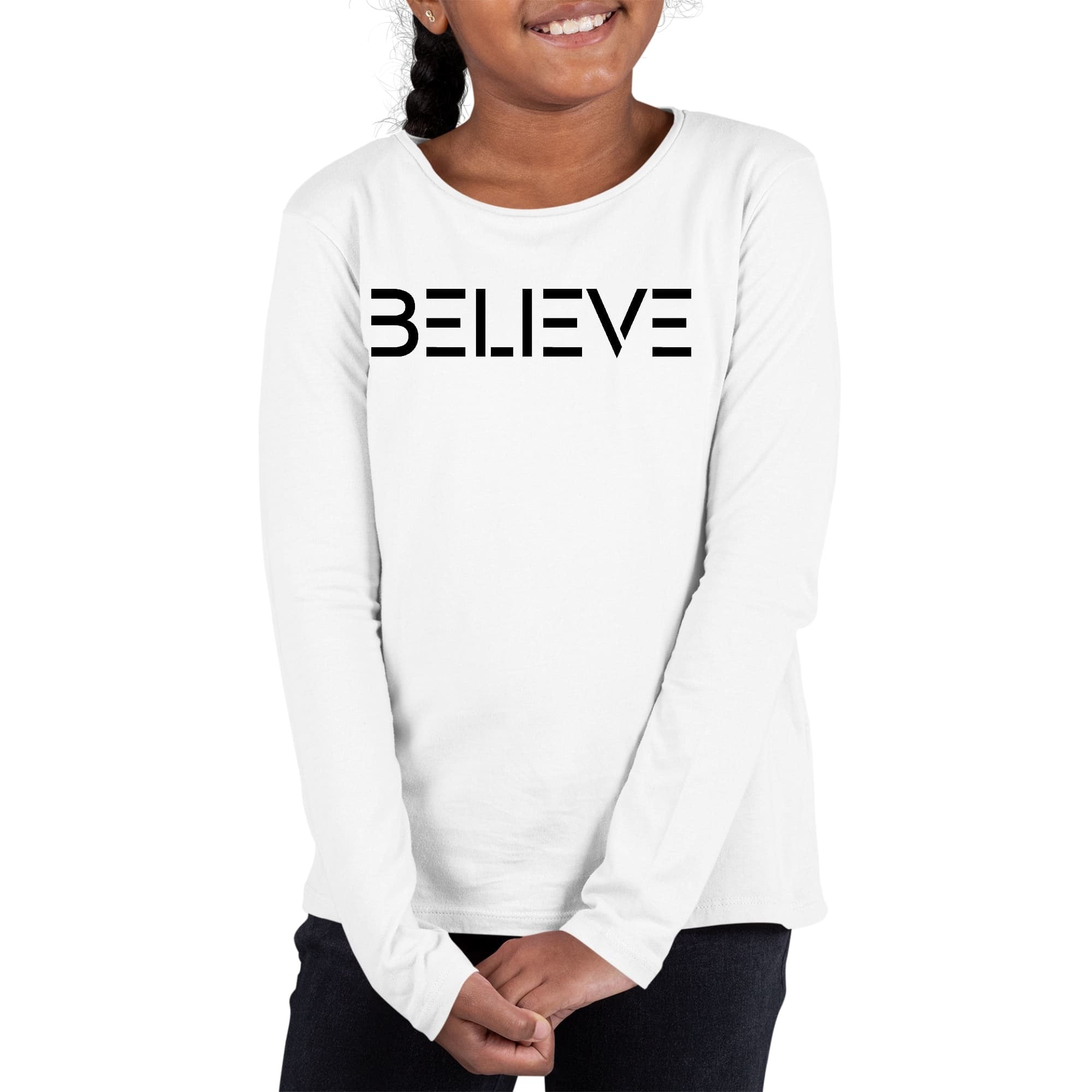 Girls Graphic T-shirt, Believe - Inspirational Motivation, Black