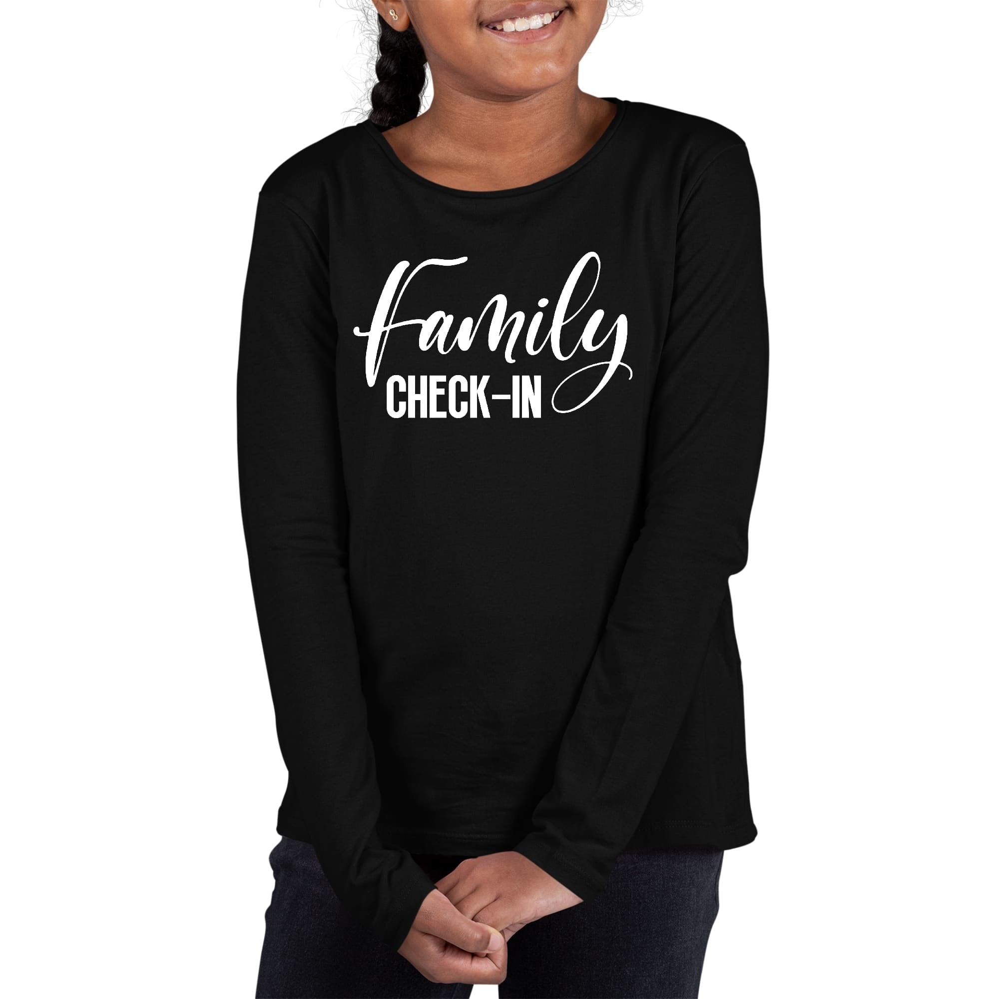Girls Graphic T-shirt, Family Check In, Family Reunion, Family Fun,