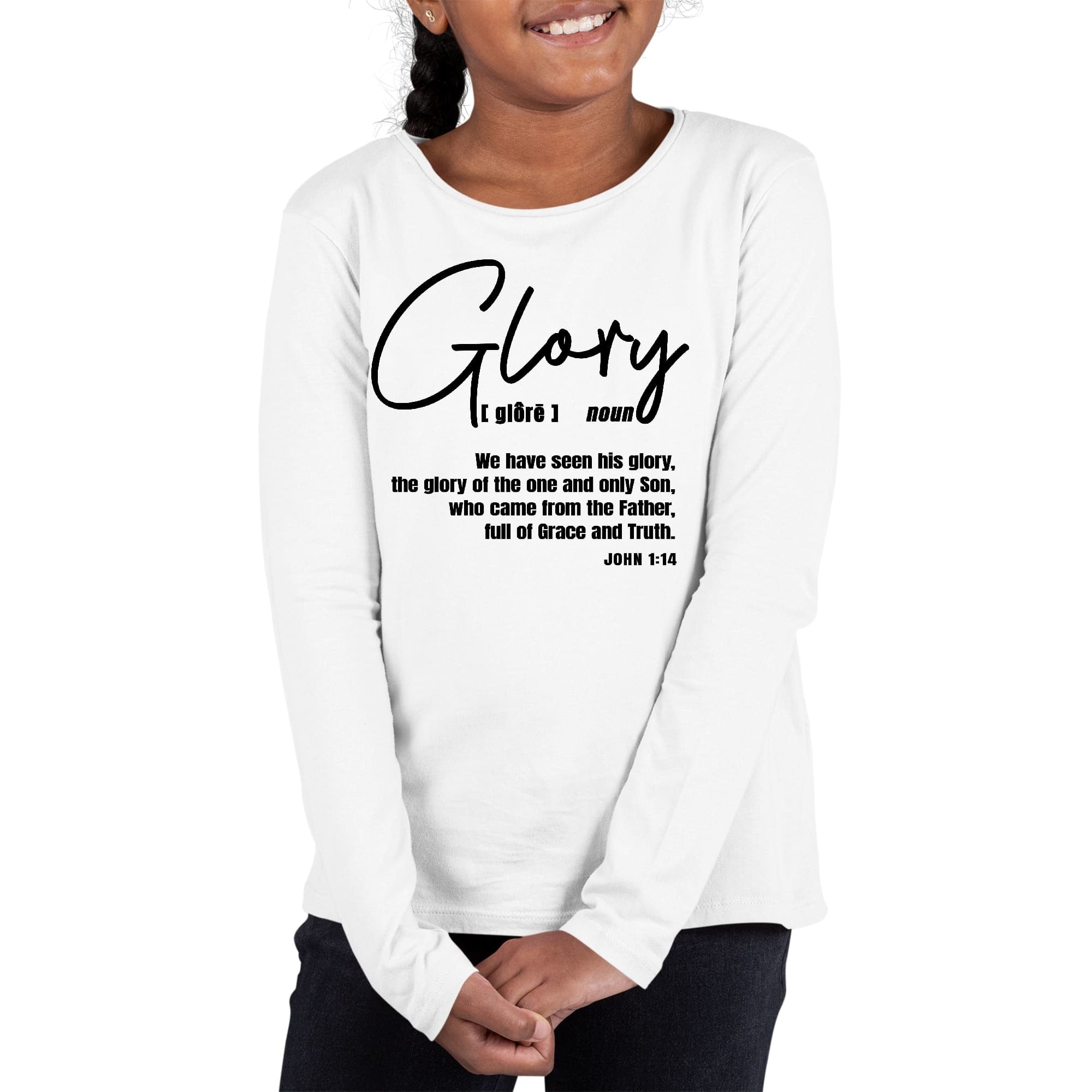 Girls Graphic T-shirt, Glory - Christian Inspiration, Black