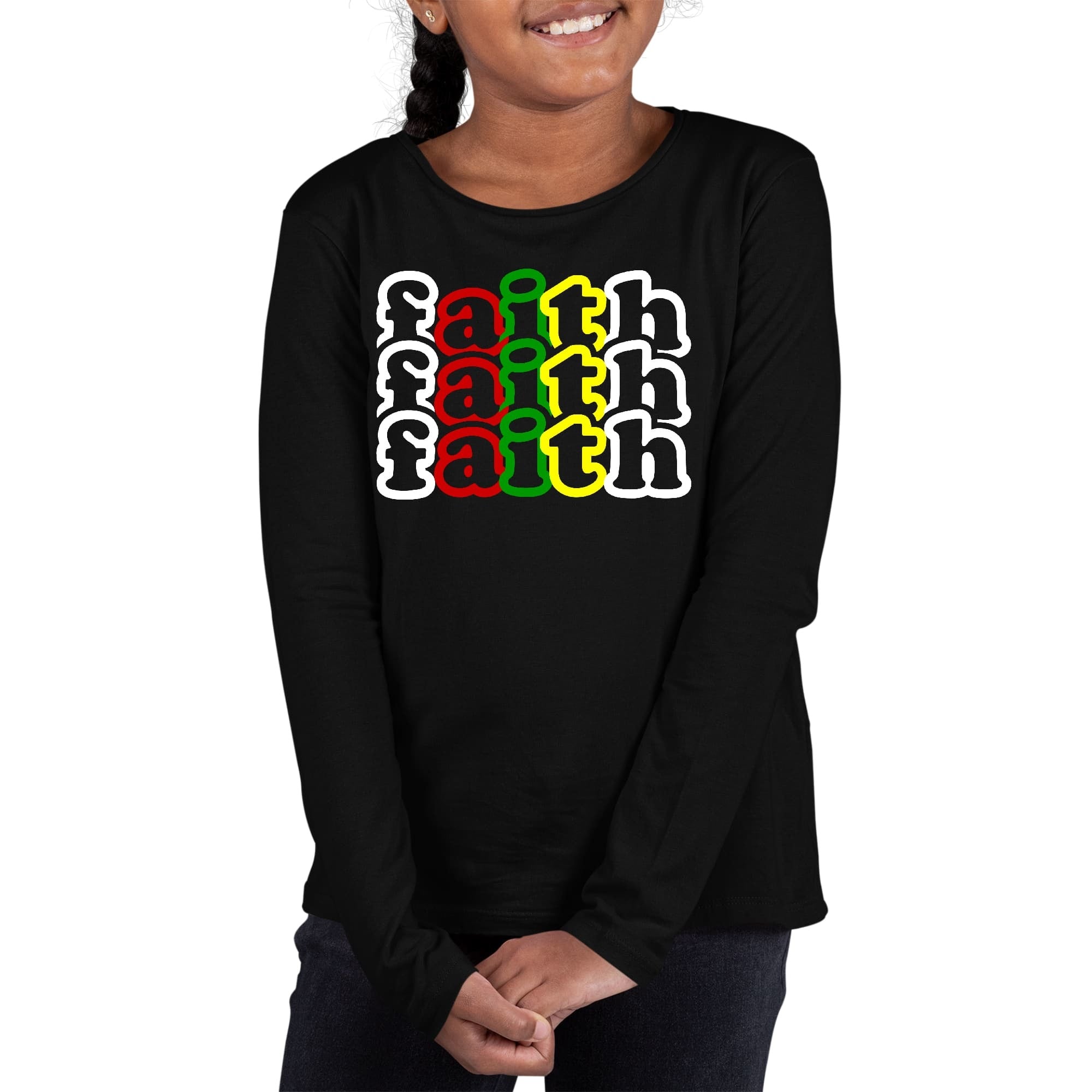 Girls Graphic T-shirt, Faith Stack Multicolor Illustration
