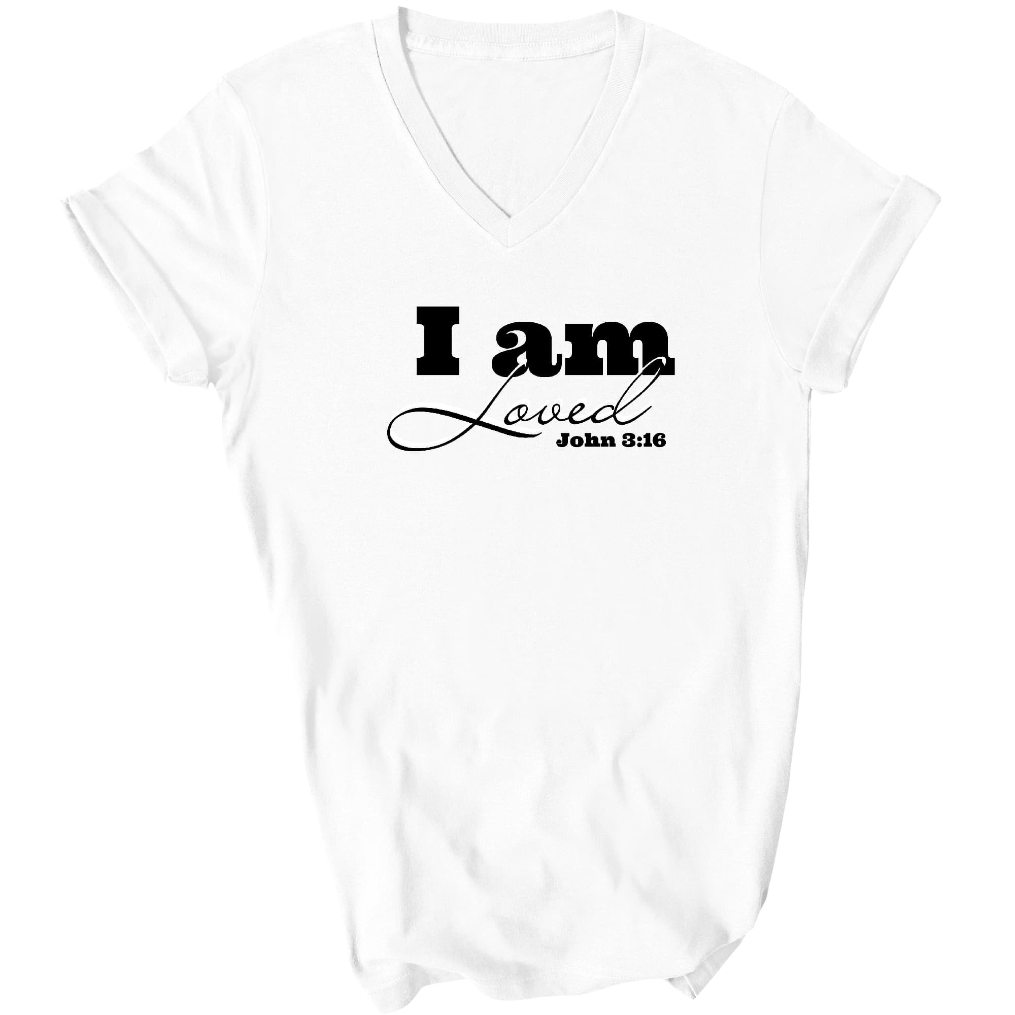 I Am Loved - John 3:16 Black Illustration Graphic V-neck T-shirt