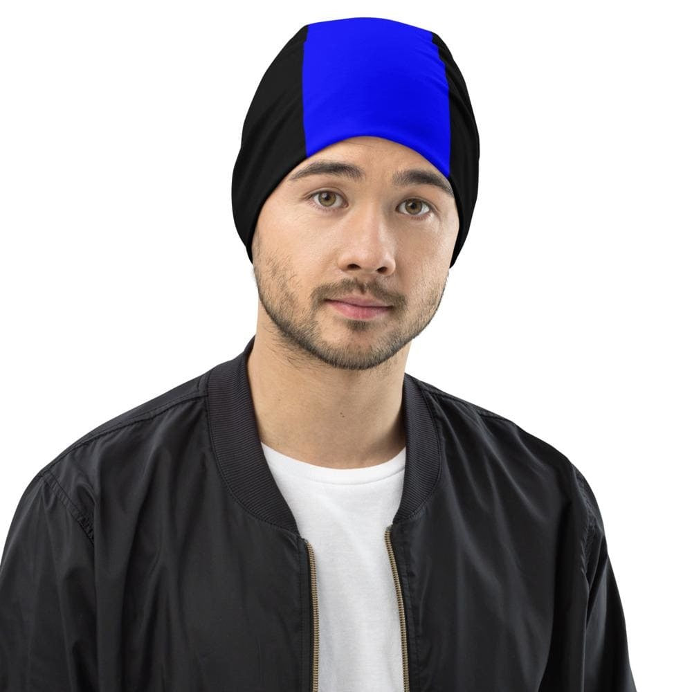 Beanie Hat - Royal Blue & Black Slouchy Beanie Men/women