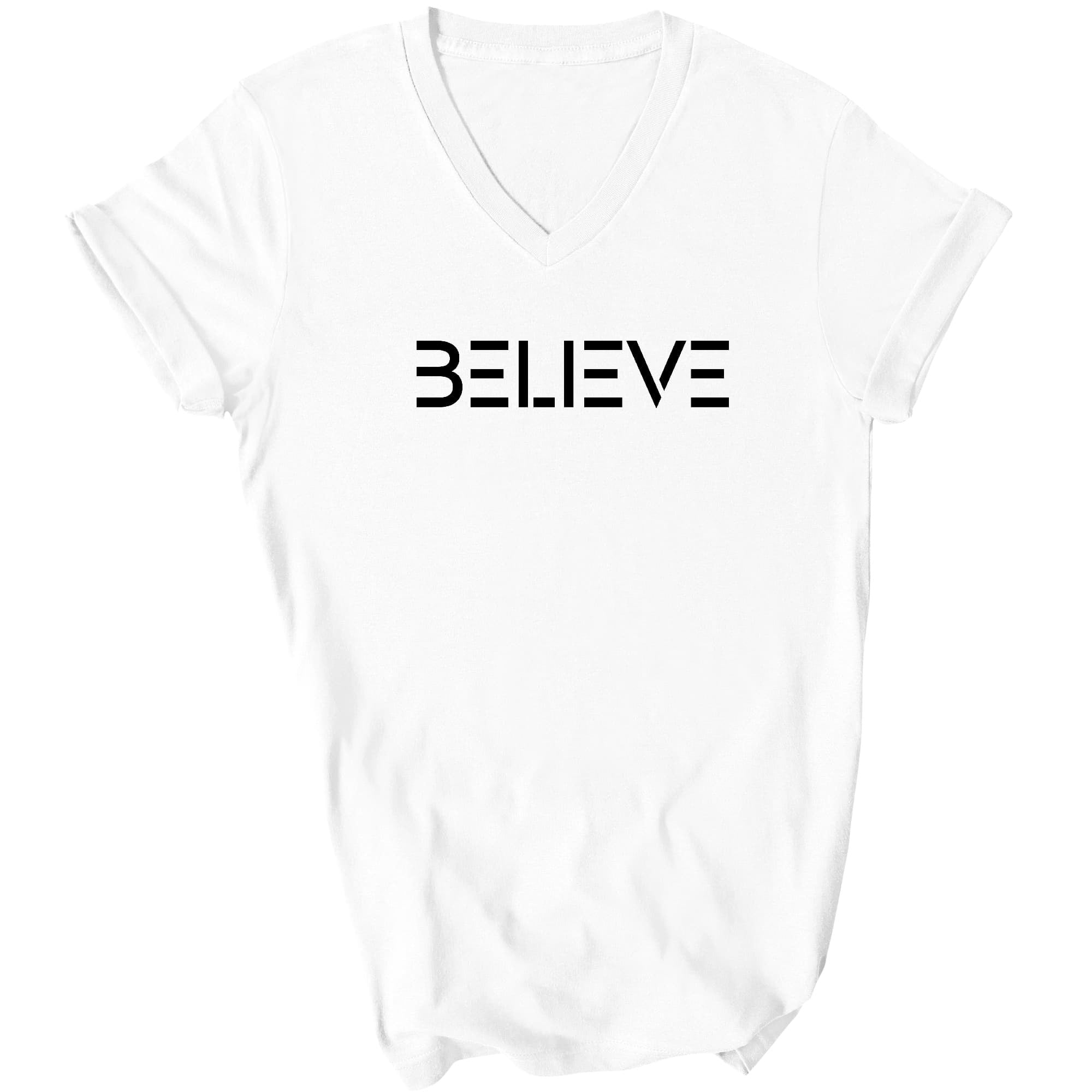 Believe - Inspirational Motivation, Black Graphic V-neck T-shirt