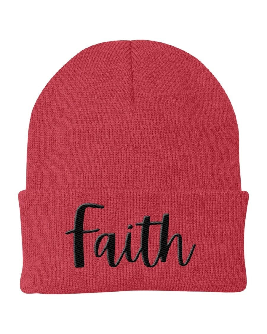 Beanie Knit Cap - Faith Embroidered Hat / Yupoong / Black Text