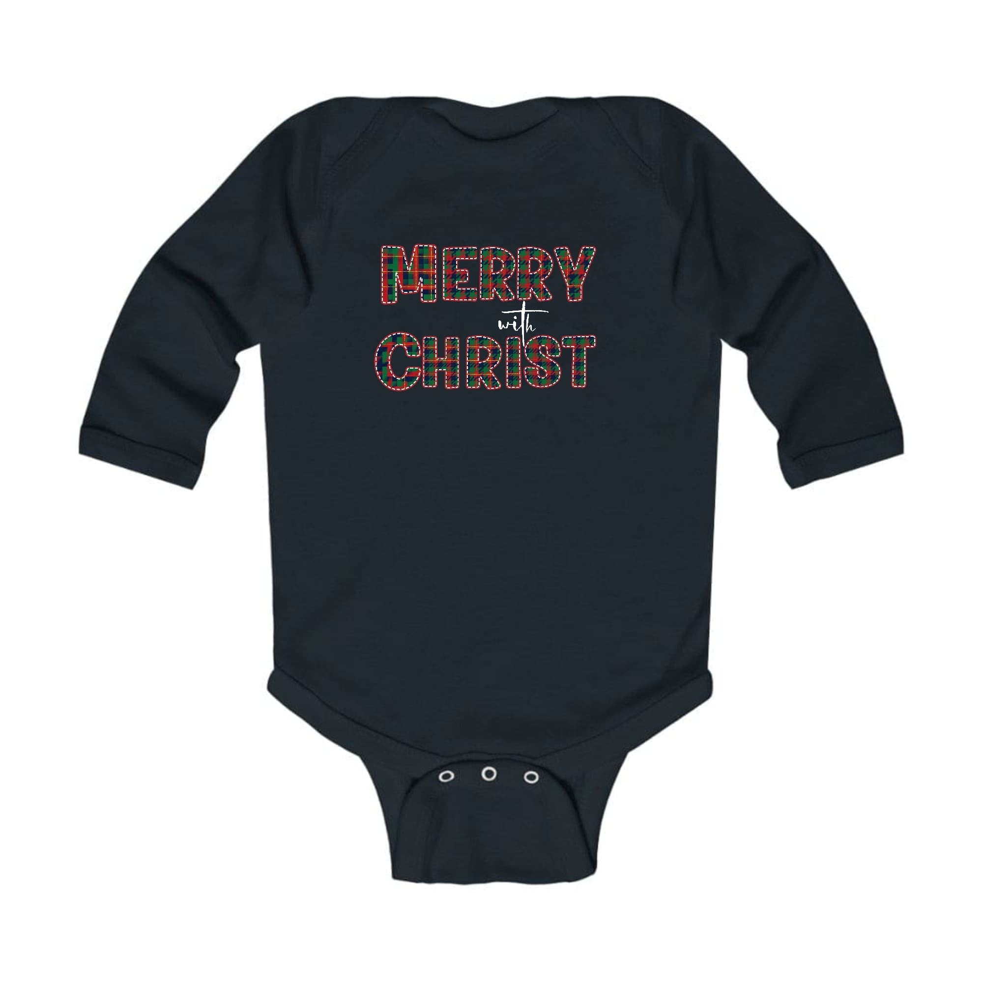 Infant Long Sleeve Graphic T-shirt Merry With Christ, Red And Green