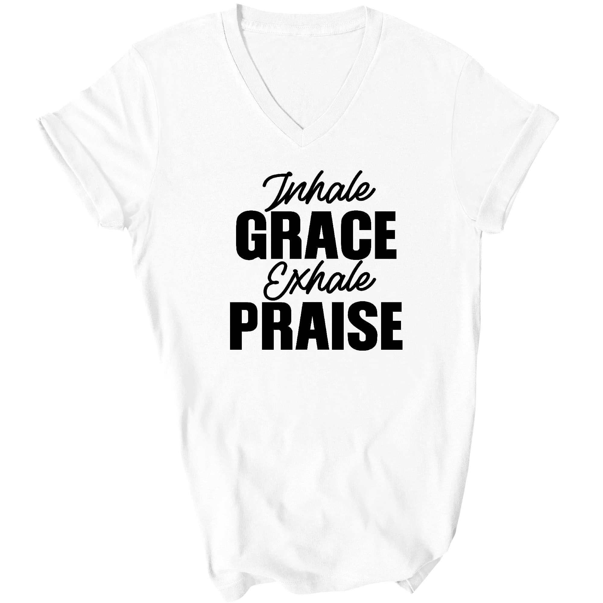 Inhale Grace Exhale Praise Black Illustration Graphic V-neck T-shirt