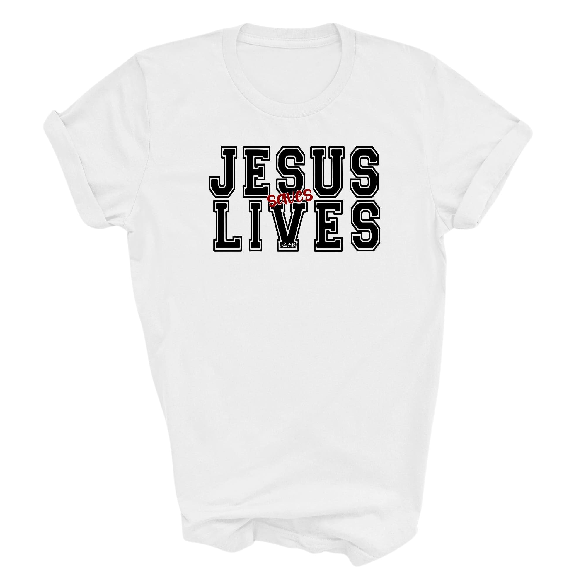 Graphic Tee T-shirt Jesus Saves Lives Black Red Illustration