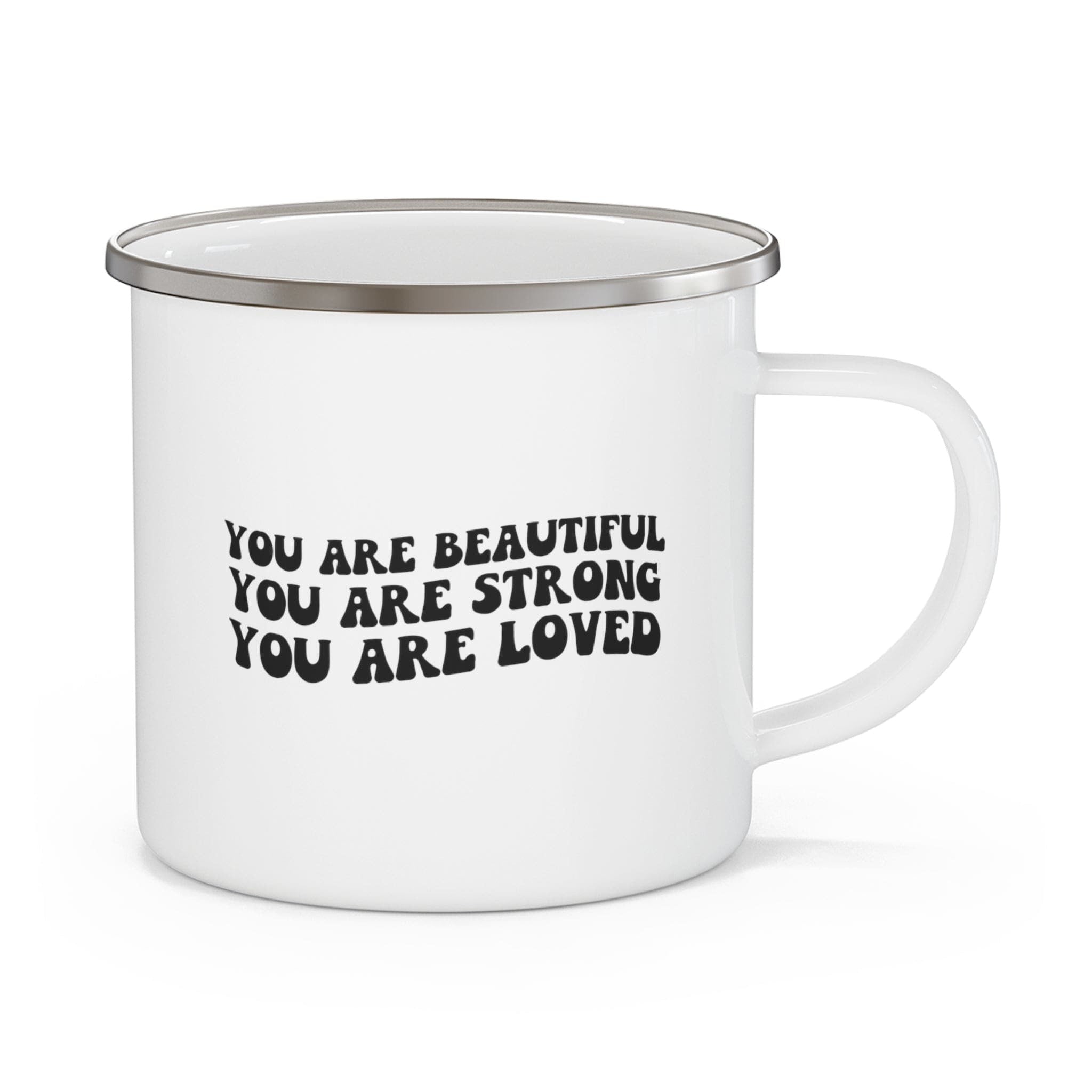 Enamel Camping Mug, You Are Beautiful Strong Black Illustration