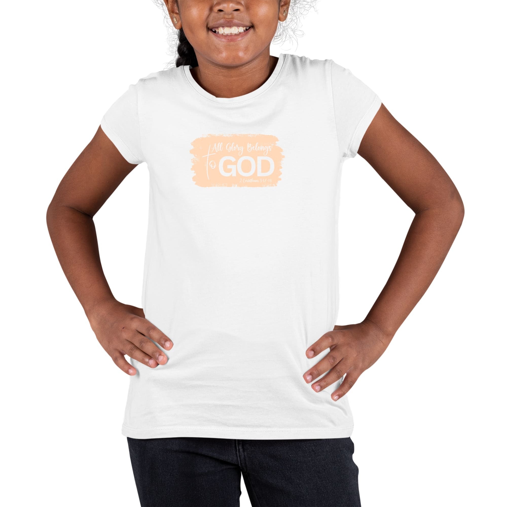 Girls T-shirt All Glory Belongs To God Christian Illustration Peach