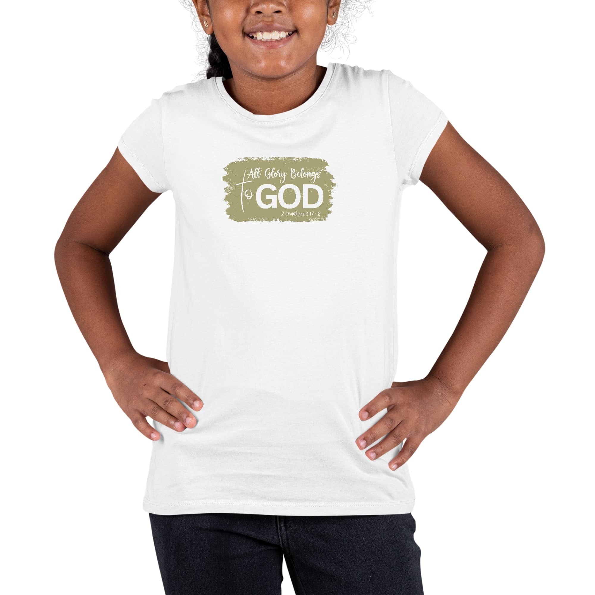 Girls T-shirt All Glory Belongs To God Christian Illustration Olive