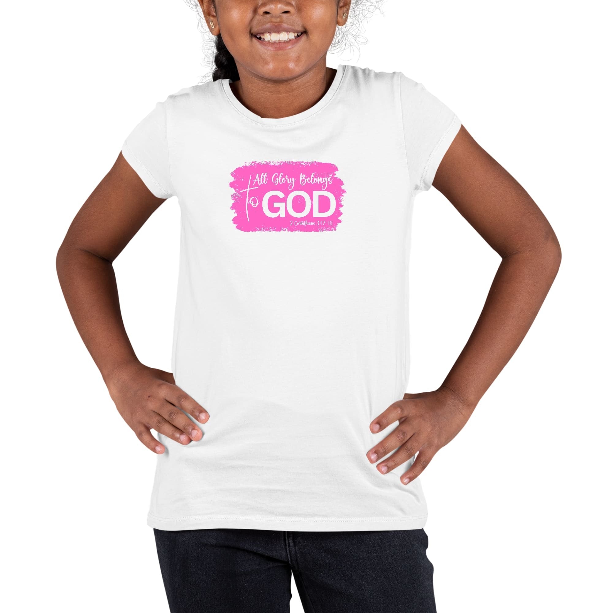 Girls T-shirt All Glory Belongs To God Christian Illustration Pink