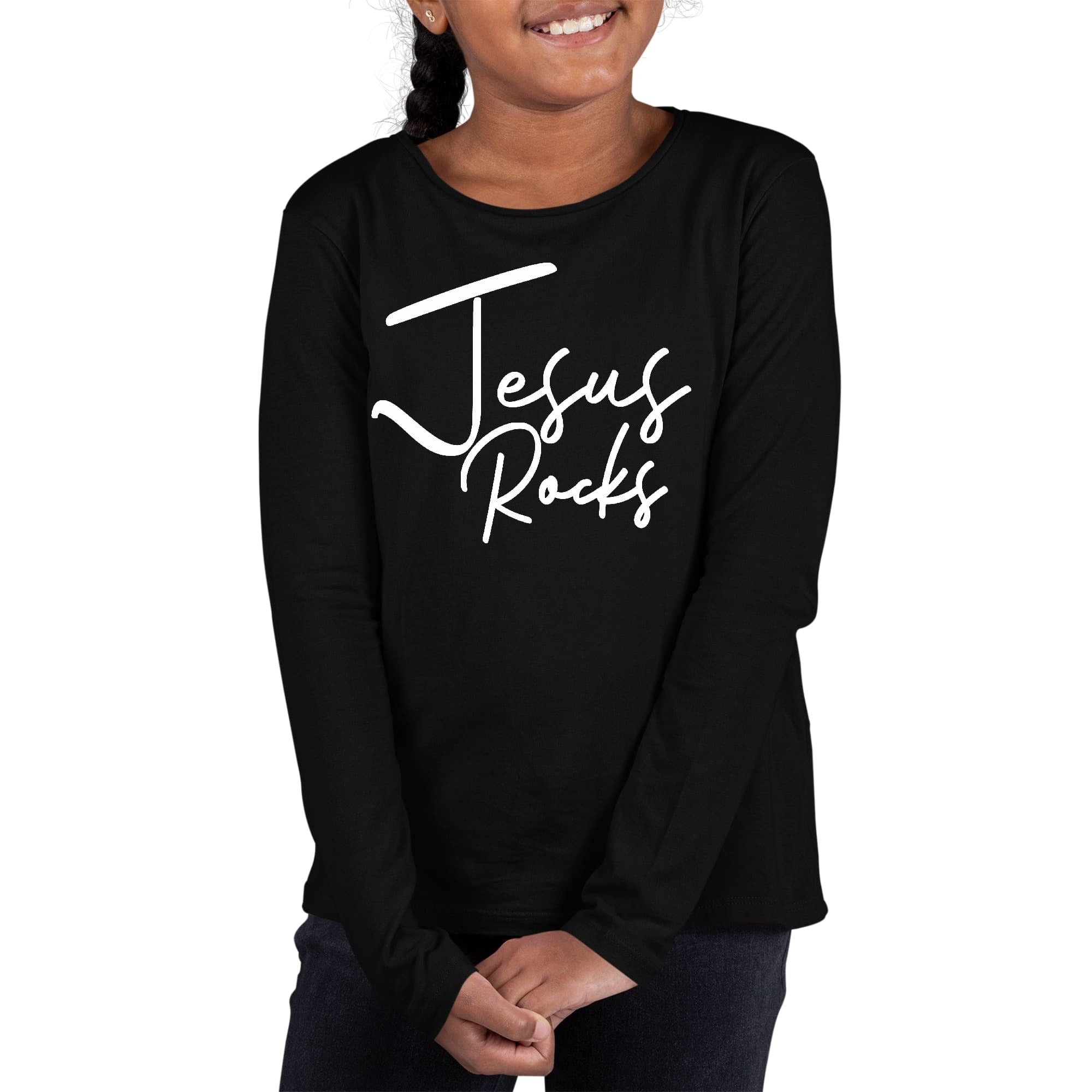 Girls Graphic T-shirt, Jesus Rocks - Christian Inspiration Affirmation