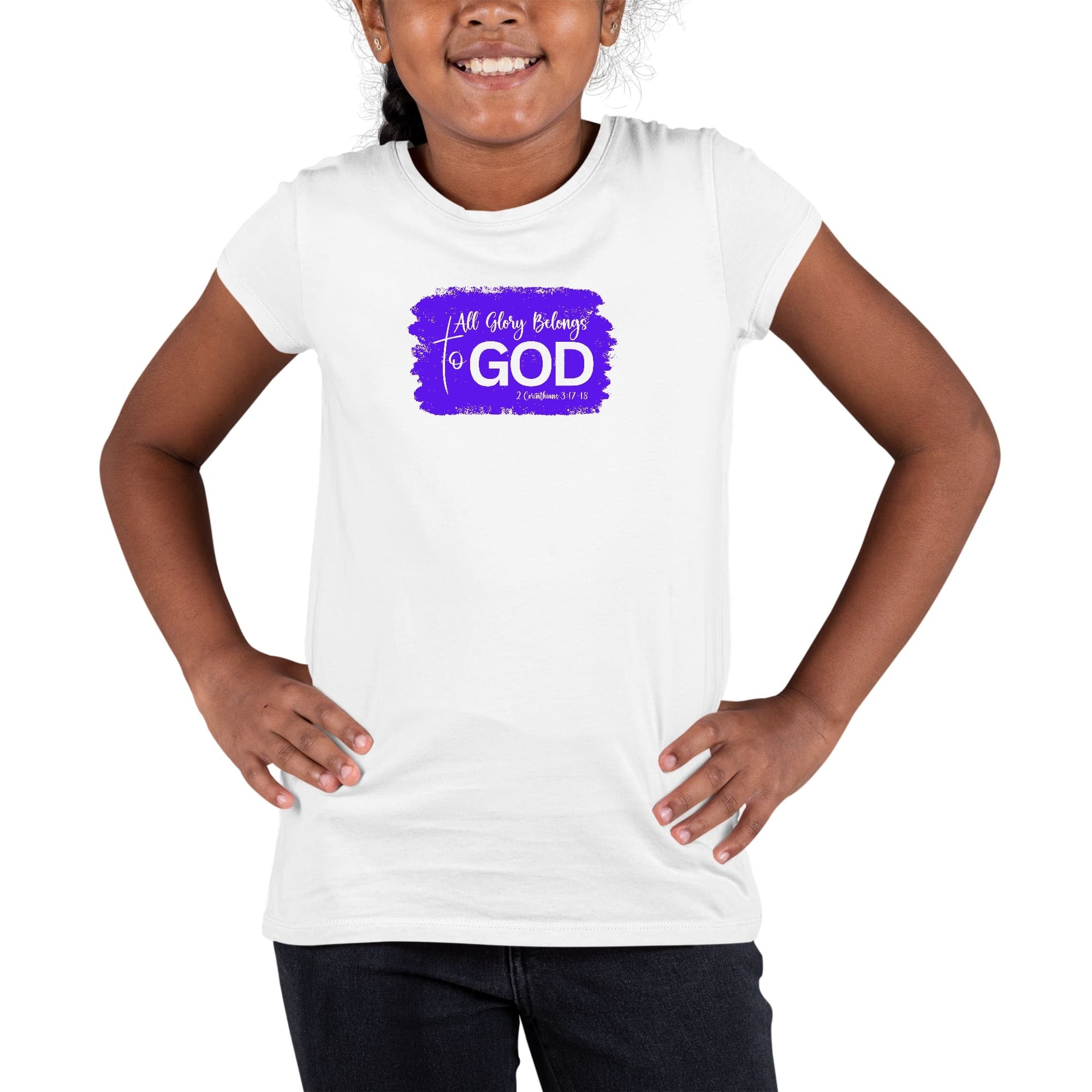 Girls T-shirt, All Glory Belongs To God Christian Illustration Purple