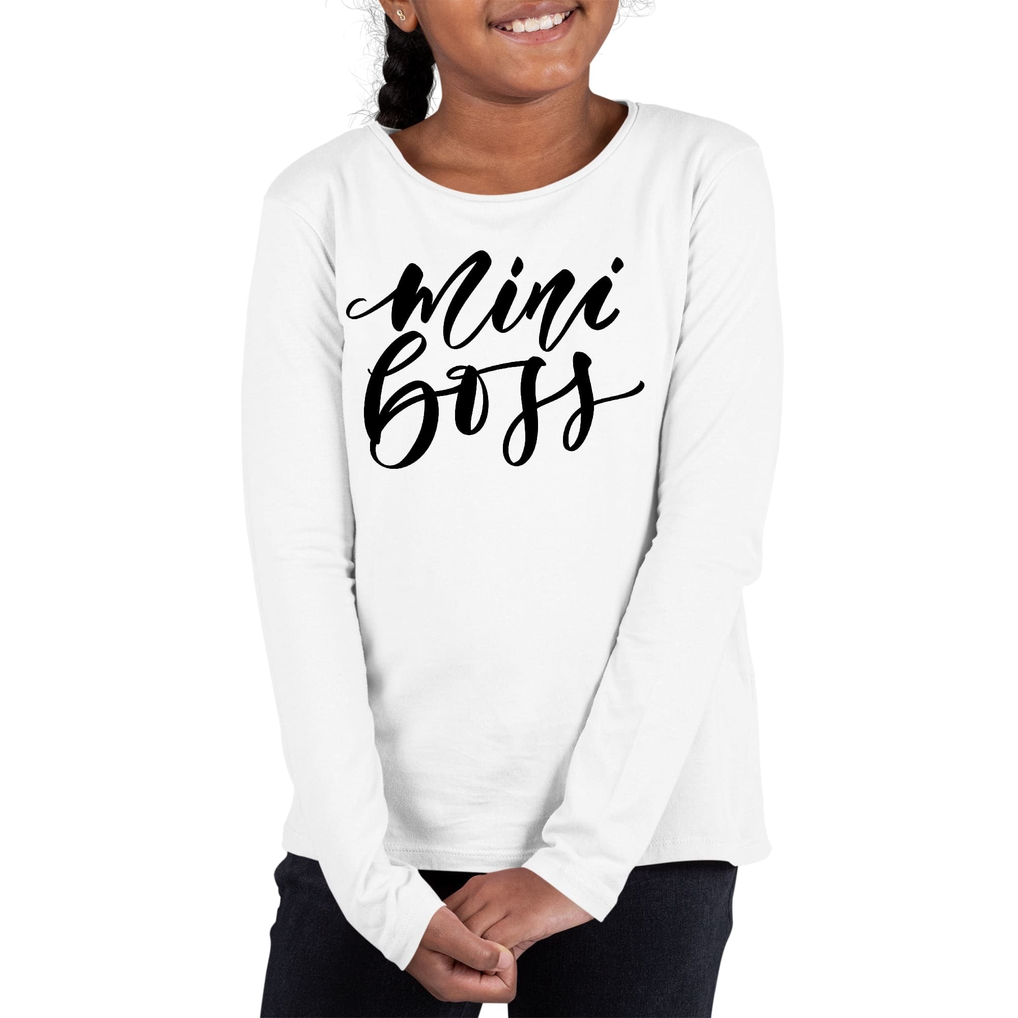 Girls Graphic T-shirt, Mini Boss Black Illustration