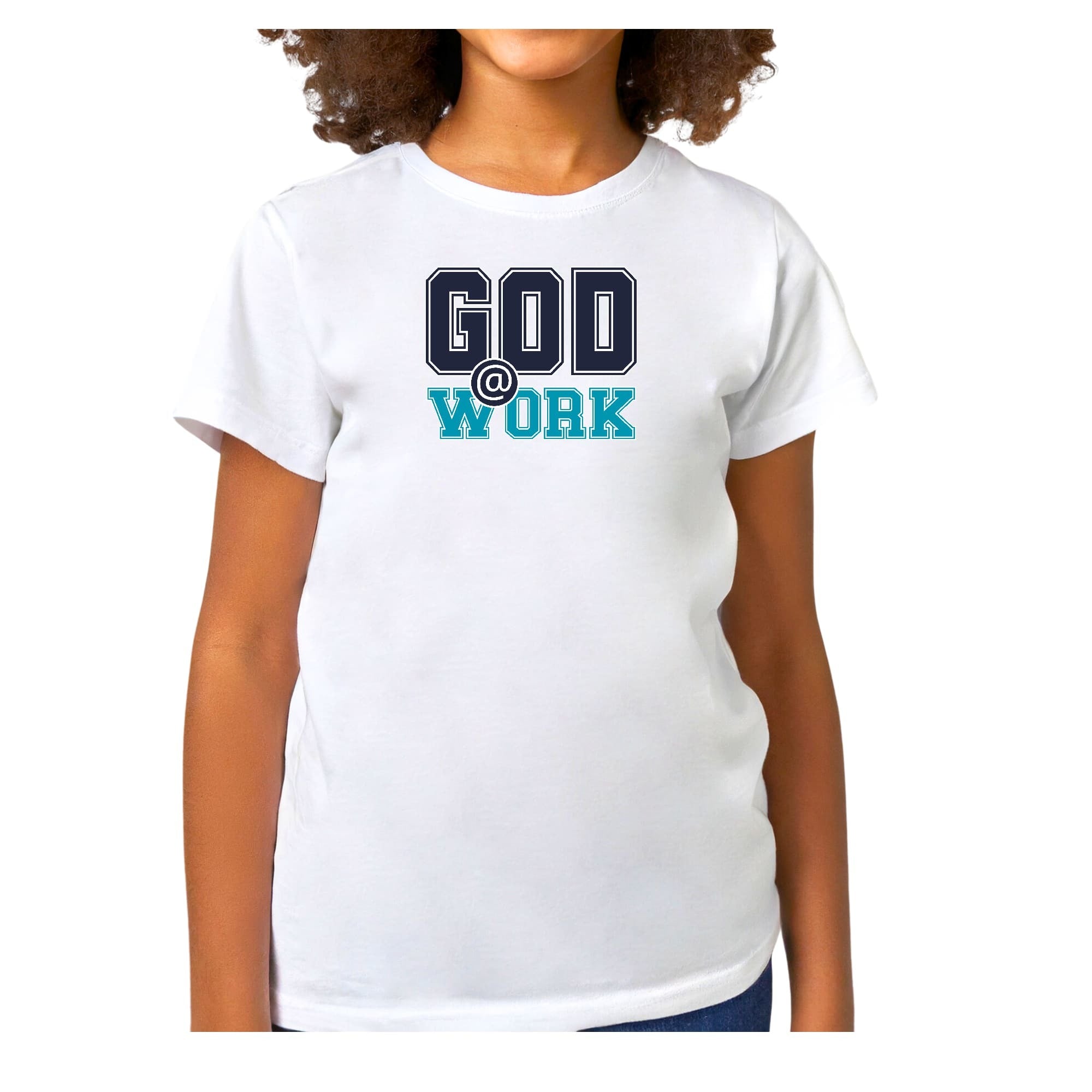 Girls T-shirt God @ Work Navy Blue And Blue Green Print