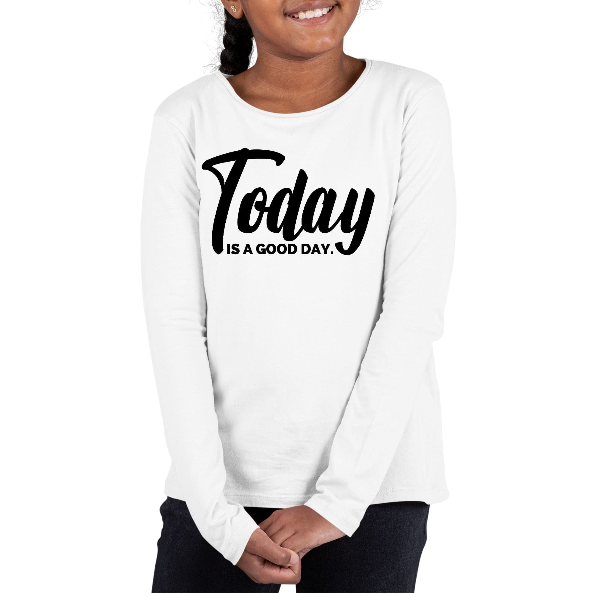 Girls Graphic T-shirt, Today Is a Good Day Black Illustration