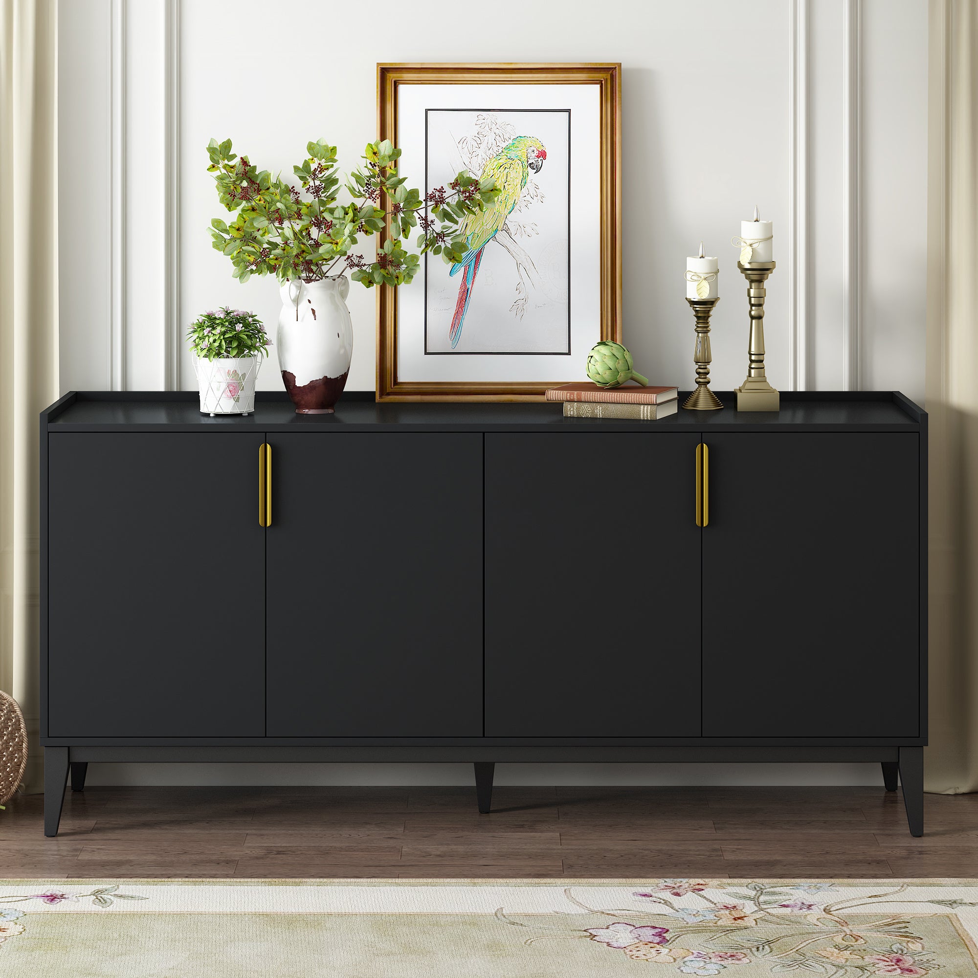 U_Style Storage Cabinet Sideboard Wooden Cabinet with 4 Doors for Hallway, Entryway, Living Room, Adjustable Shelf