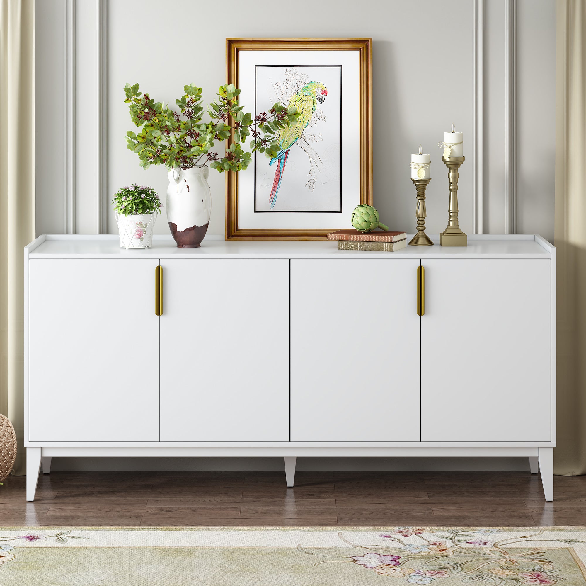 U_Style Storage Cabinet Sideboard Wooden Cabinet with 4 Doors for Hallway, Entryway, Living Room, Adjustable Shelf