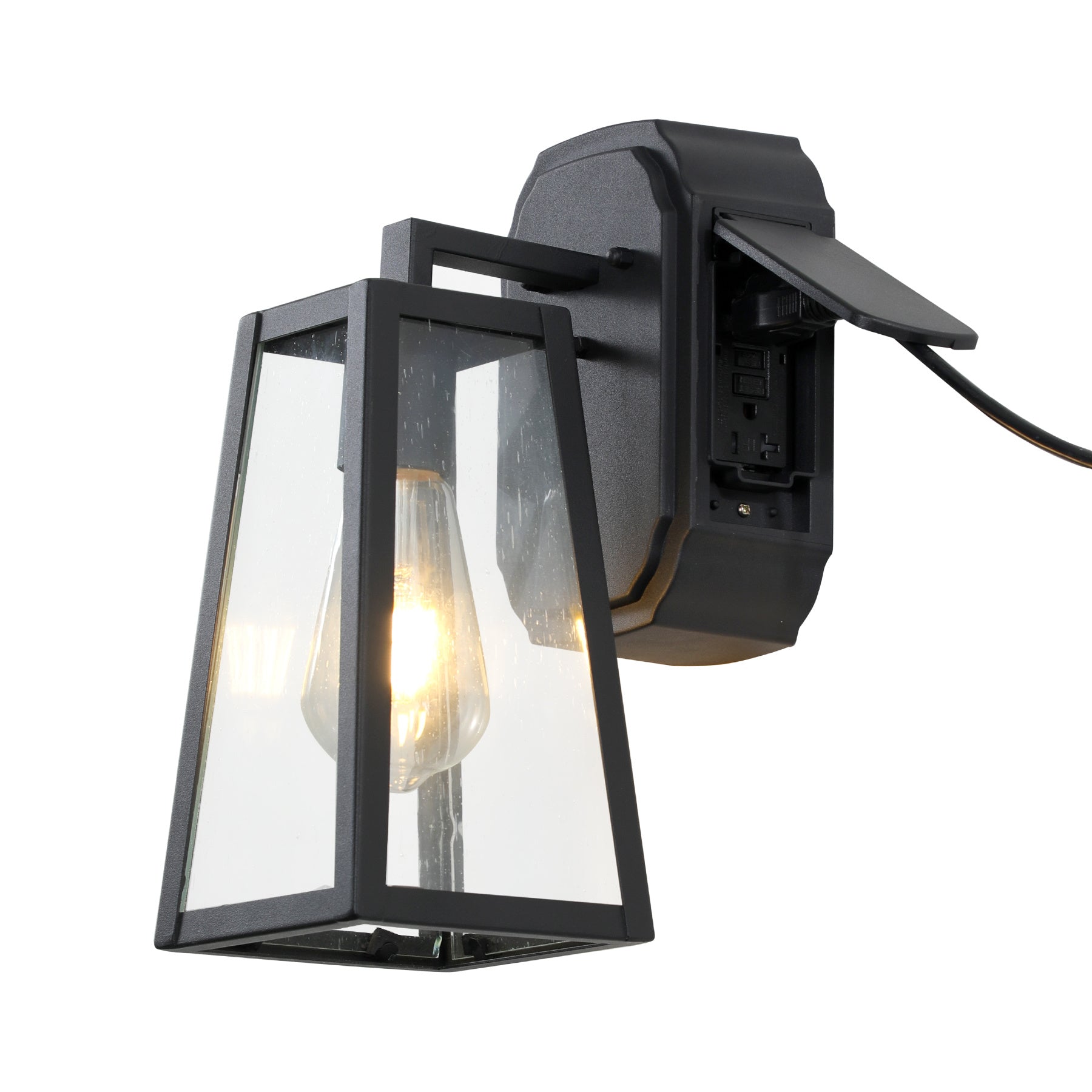 1-Light Matte Black Non-Motion Sensing Outdoor Hardwired Wall Sconce Light with Socket, Bulb Not Included