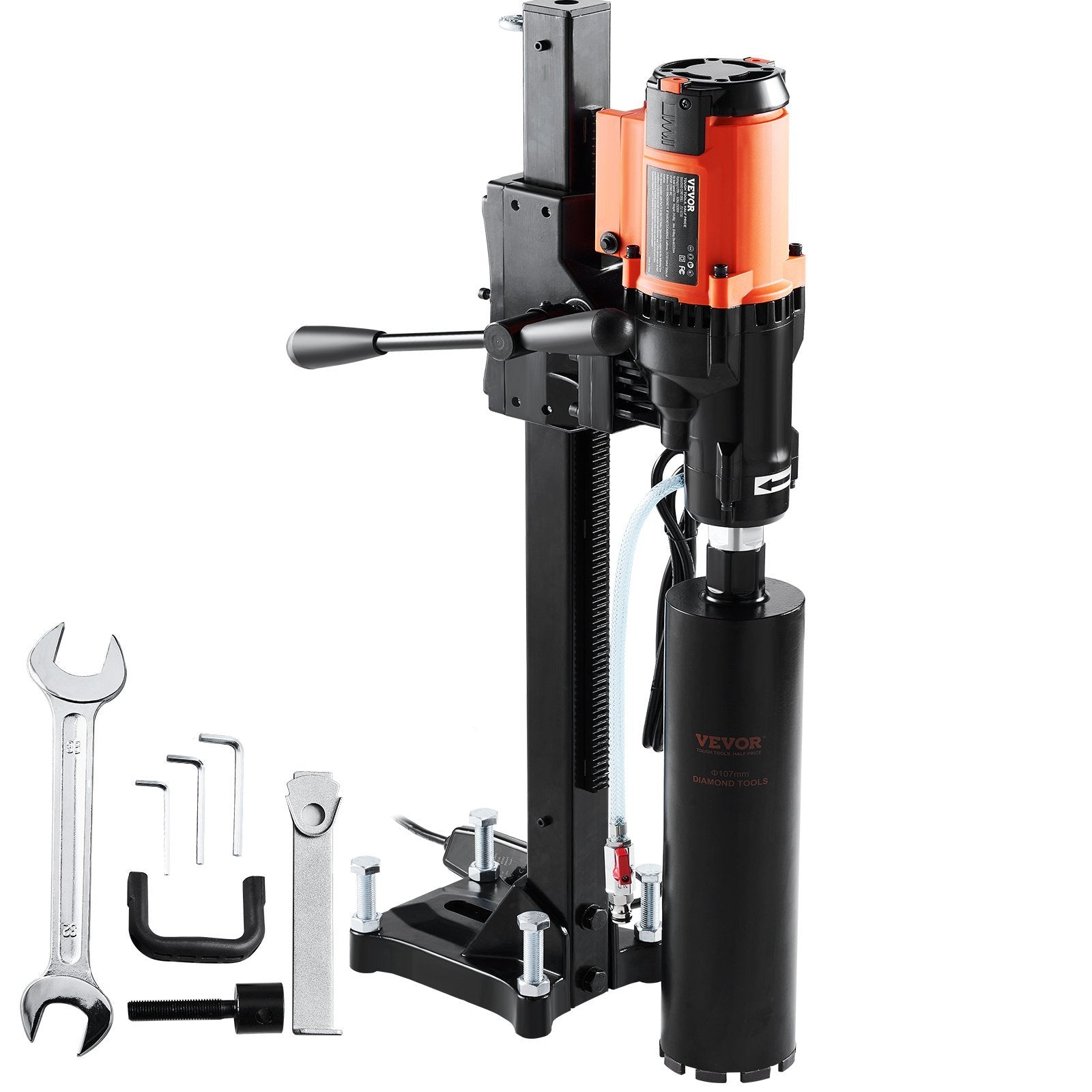 VEVOR Diamond Core Drilling Machine, 8in Wet&Dry Concrete Core Drill Rig with Stand, 750RPM Speed & 1-1/4" 5/8" Thread & Lifting Handle, 8in Drilling 