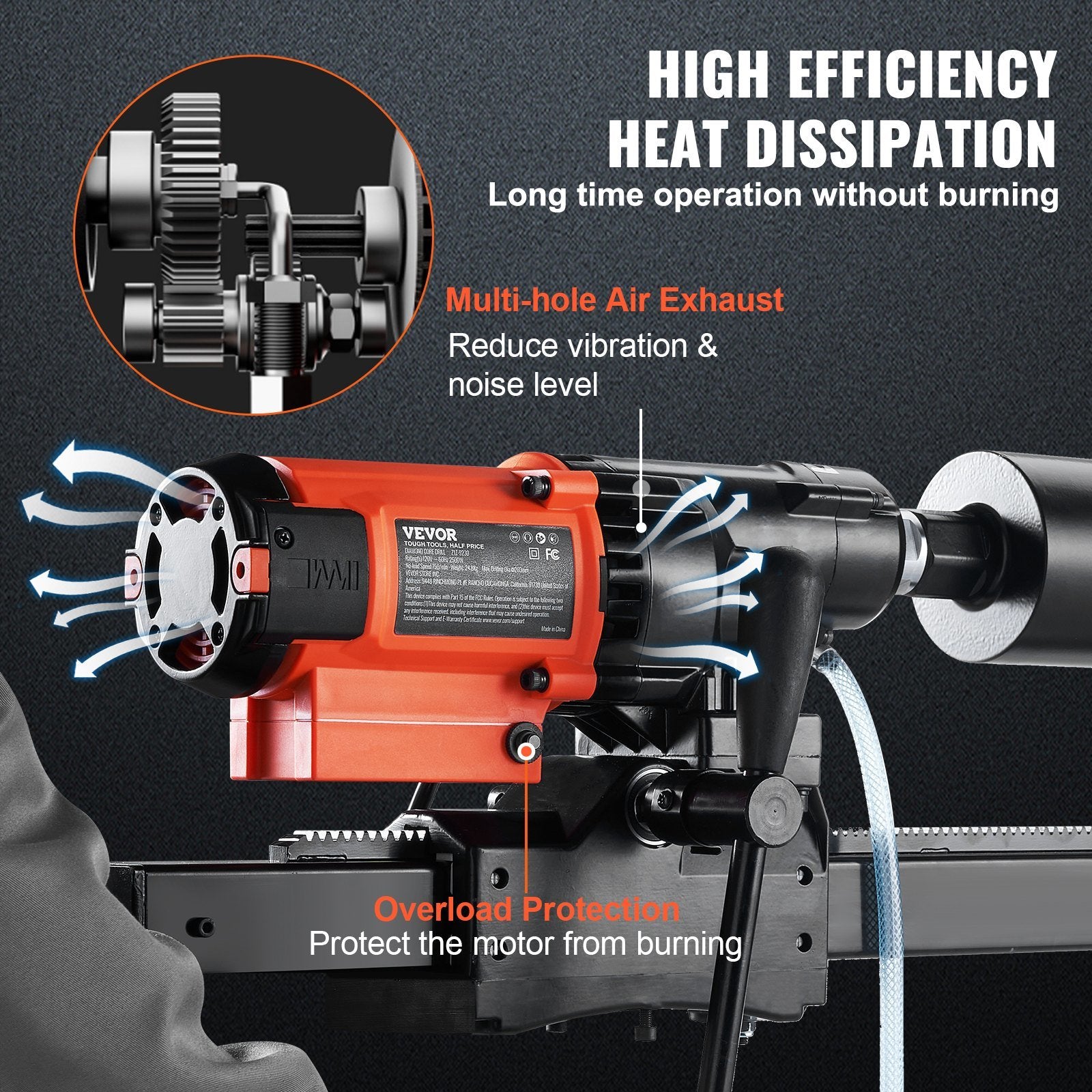VEVOR Diamond Core Drilling Machine, 8in Wet&Dry Concrete Core Drill Rig with Stand, 750RPM Speed & 1-1/4" 5/8" Thread & Lifting Handle, 8in Drilling 