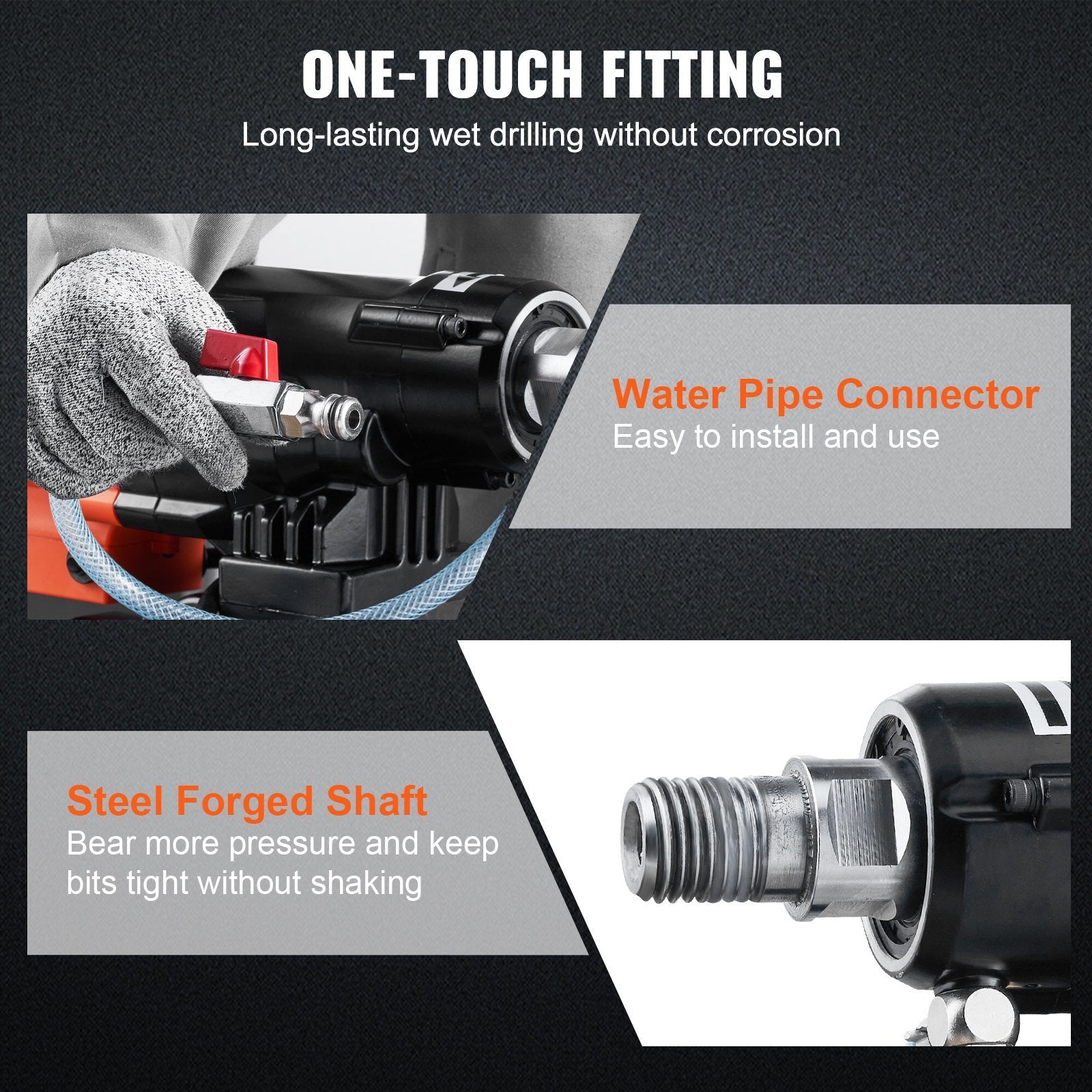VEVOR Diamond Core Drilling Machine, 8in Wet&Dry Concrete Core Drill Rig with Stand, 750RPM Speed & 1-1/4" 5/8" Thread & Lifting Handle, 8in Drilling 