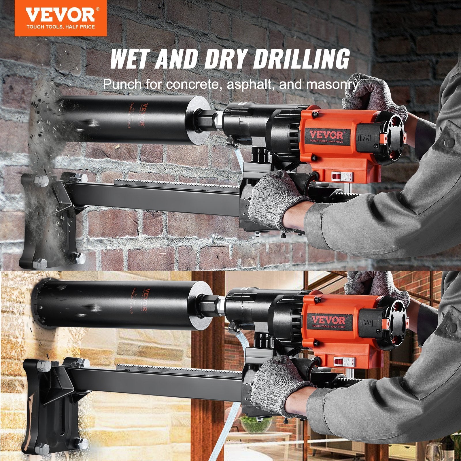 VEVOR Diamond Core Drilling Machine, 8in Wet&Dry Concrete Core Drill Rig with Stand, 750RPM Speed & 1-1/4" 5/8" Thread & Lifting Handle, 8in Drilling 