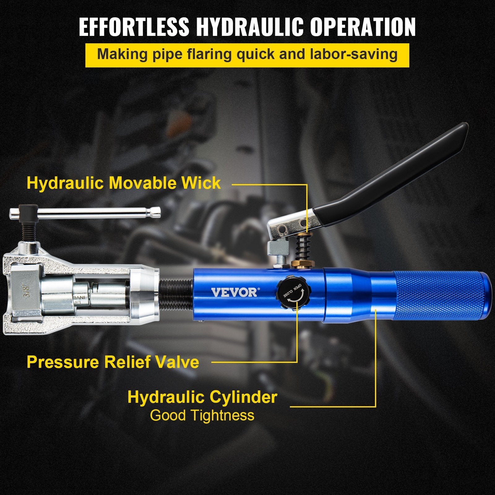 VEVOR Hydraulic Flaring Tool Kit, 45° Double Flaring Tool, Brake Repair Brake Flaring Tools for 3/16"-1/2", Brake Flare Tool with Tube Cutter and Debu