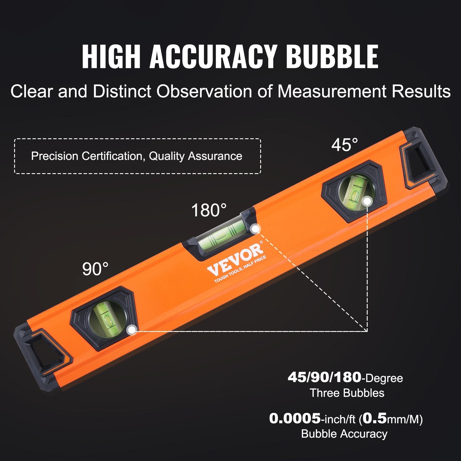 VEVOR Magnetic Torpedo Level, 78/48/32/24/16/10 in Mechanical Level Set, Bubble Vials Ruler for 45/90/180 Degree, Aluminum Alloy Leveler Tool w/ Viewi