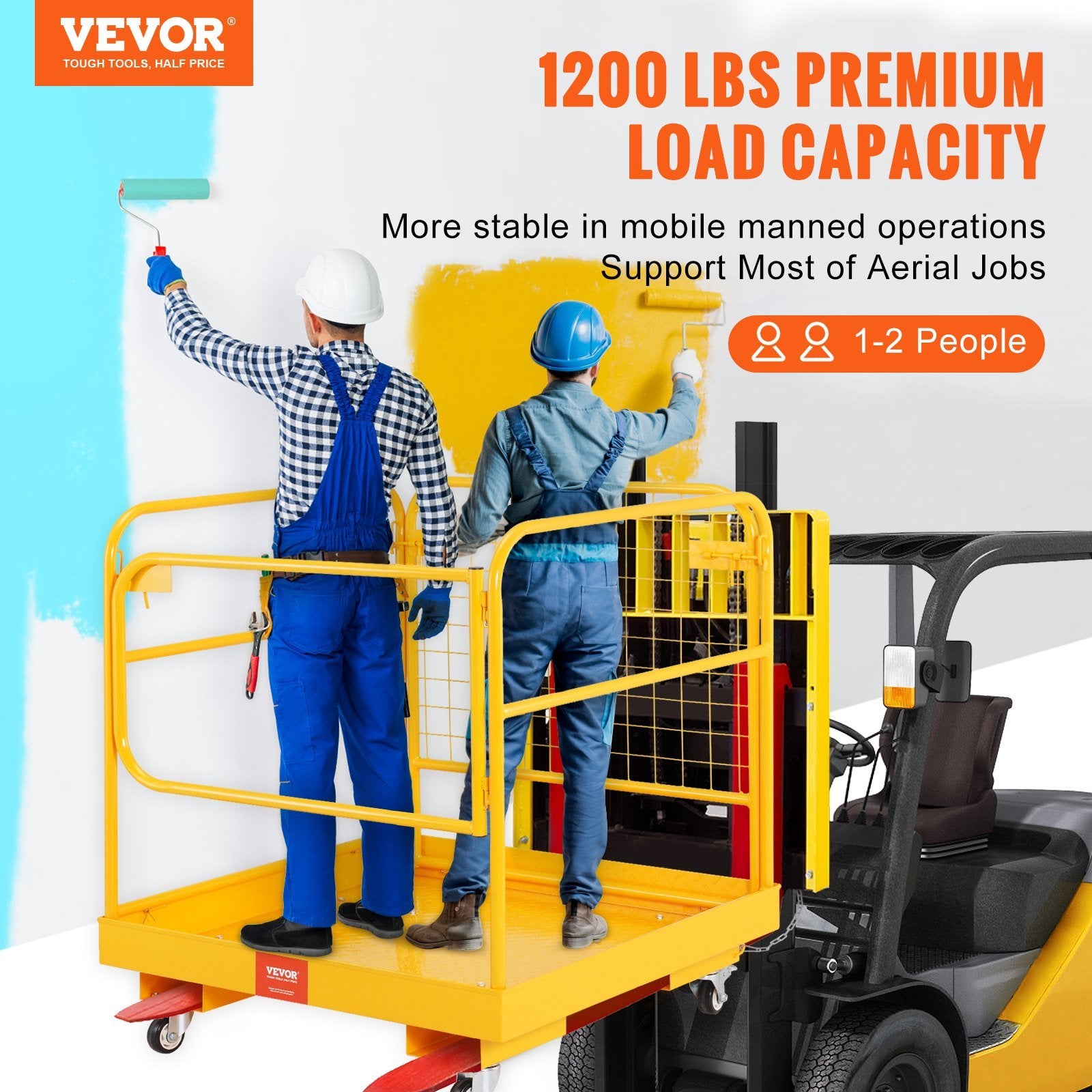 VEVOR Forklift Safety Cage, 1200 lbs Load Capacity, 36 x 36 inches Folding Forklift Work Platform with Lockable Swivel Wheels, Drain Hole & Device Cha