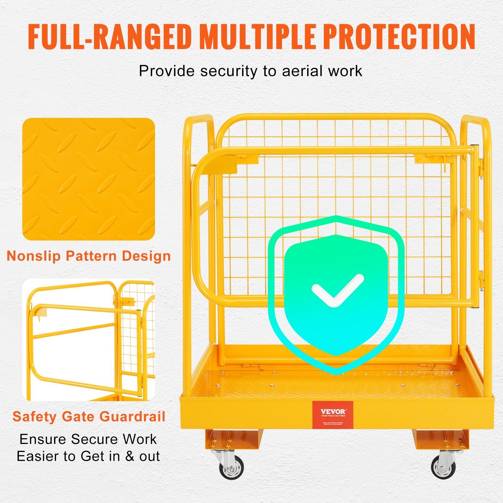 VEVOR Forklift Safety Cage, 1200 lbs Load Capacity, 36 x 36 inches Folding Forklift Work Platform with Lockable Swivel Wheels, Drain Hole & Device Cha
