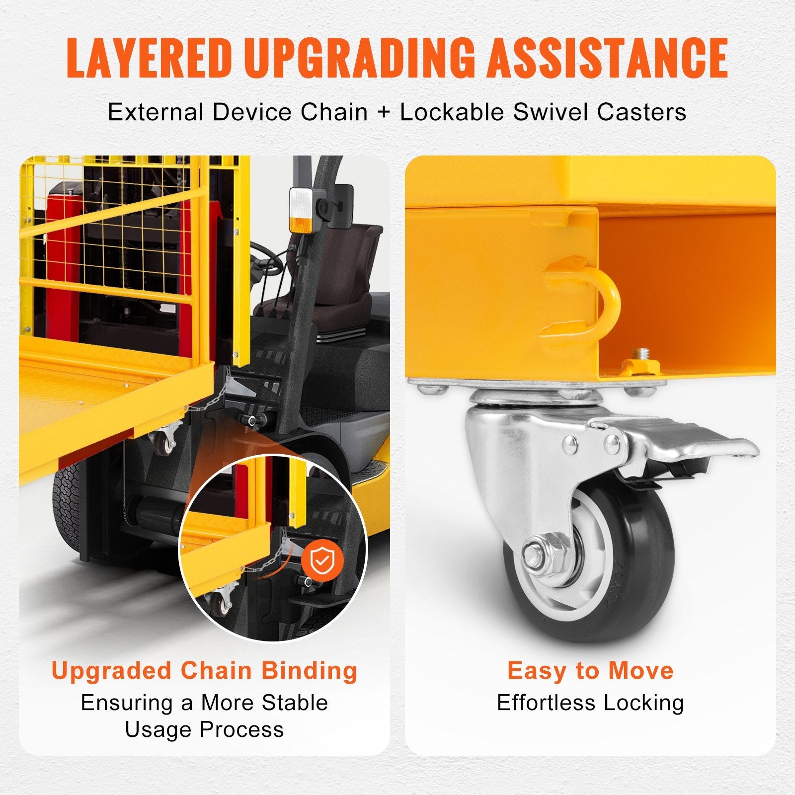 VEVOR Forklift Safety Cage, 1200 lbs Load Capacity, 36 x 36 inches Folding Forklift Work Platform with Lockable Swivel Wheels, Drain Hole & Device Cha
