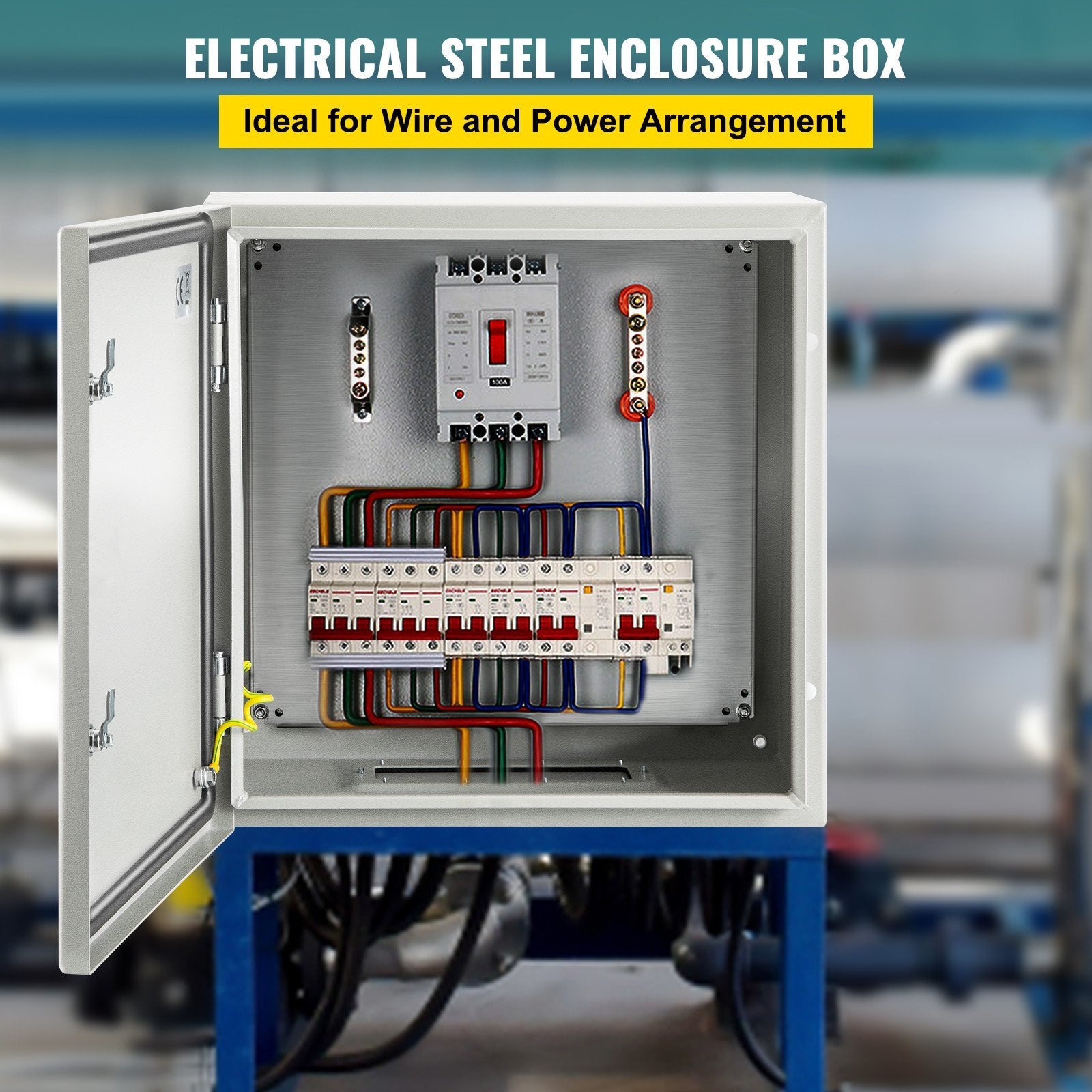 VEVOR NEMA Steel Enclosure, 24 x 24 x 8'' NEMA 4X Steel Electrical Box, IP66 Waterproof & Dustproof, Outdoor/Indoor Electrical Junction Box, with Moun