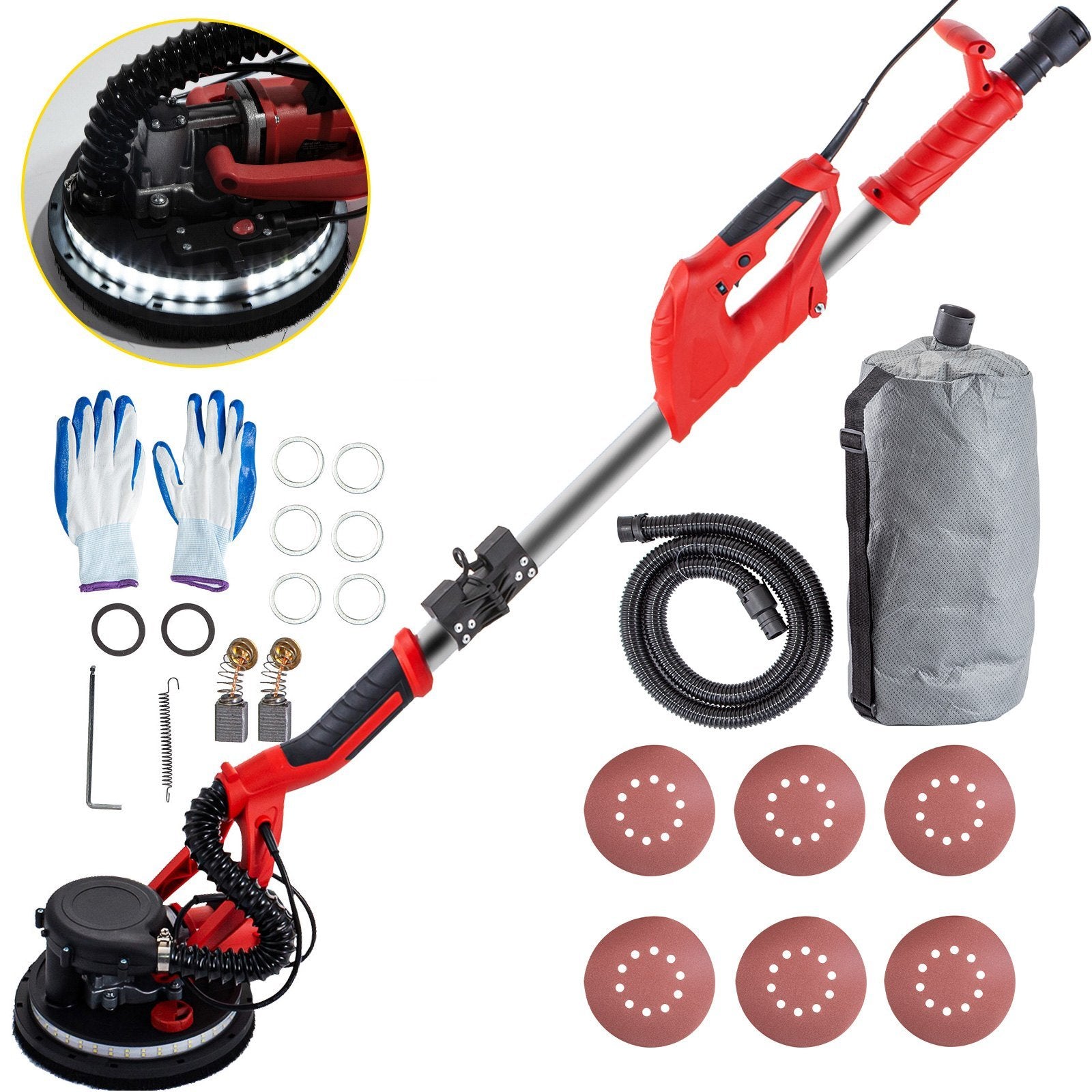 VEVOR Drywall Sander 850W, Electric Drywall Sander, Variable Speed 800-1750 RPM, Foldable Sheetrock Sander, with Telescope Handle, Electric Sander, wi