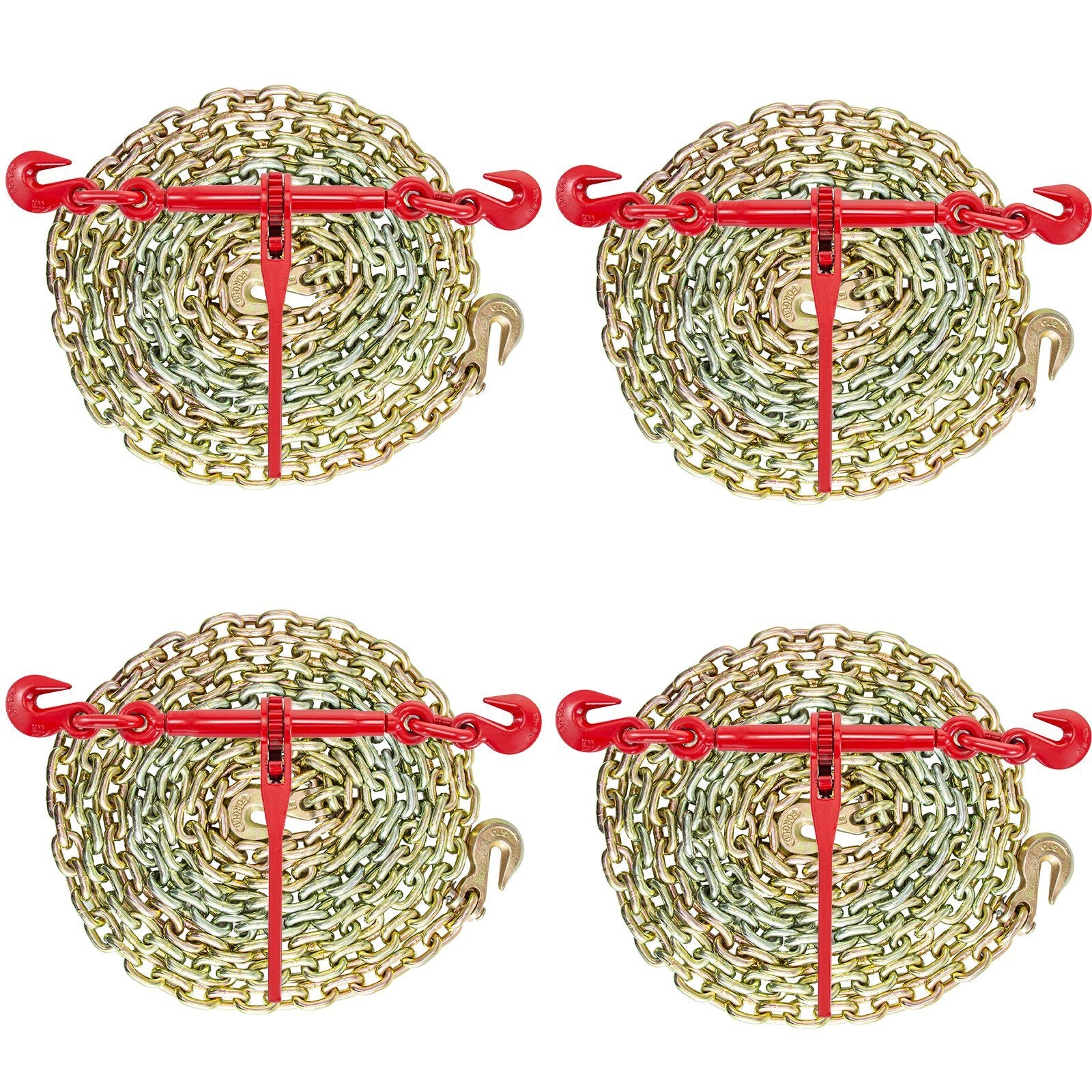 VEVOR Chain and Binder Kit 3/8in-1/2in, Ratchet Load Binders 9215lbs Working Strength, Ratchet Binders and Chains, 3/8in x 10ft Chains w/ G70 Hooks, f