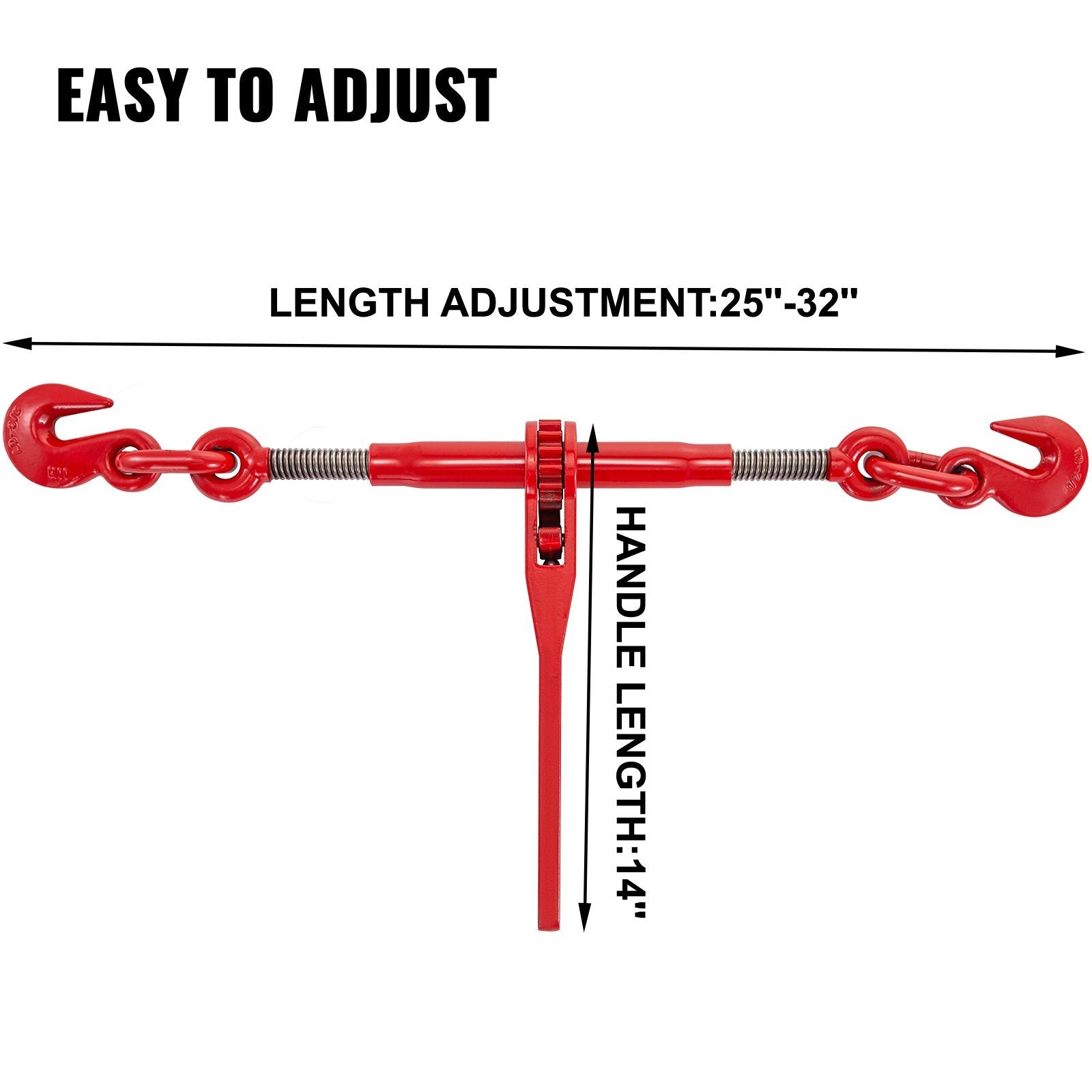VEVOR Chain and Binder Kit 3/8in-1/2in, Ratchet Load Binders 9215lbs Working Strength, Ratchet Binders and Chains, 3/8in x 10ft Chains w/ G70 Hooks, f