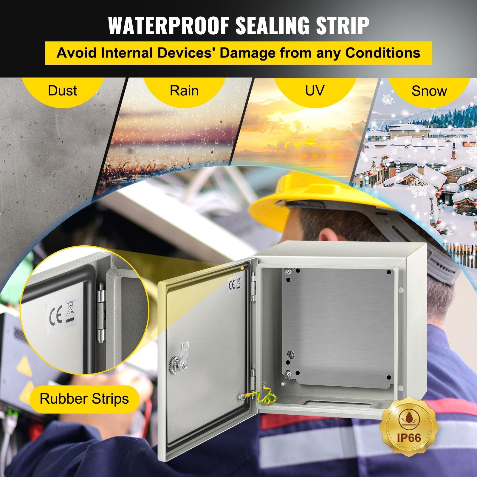 VEVOR NEMA Steel Enclosure, 12 x 12 x 8'' NEMA 4X Steel Electrical Box, IP66 Waterproof & Dustproof, Outdoor/Indoor Electrical Junction Box, with Moun