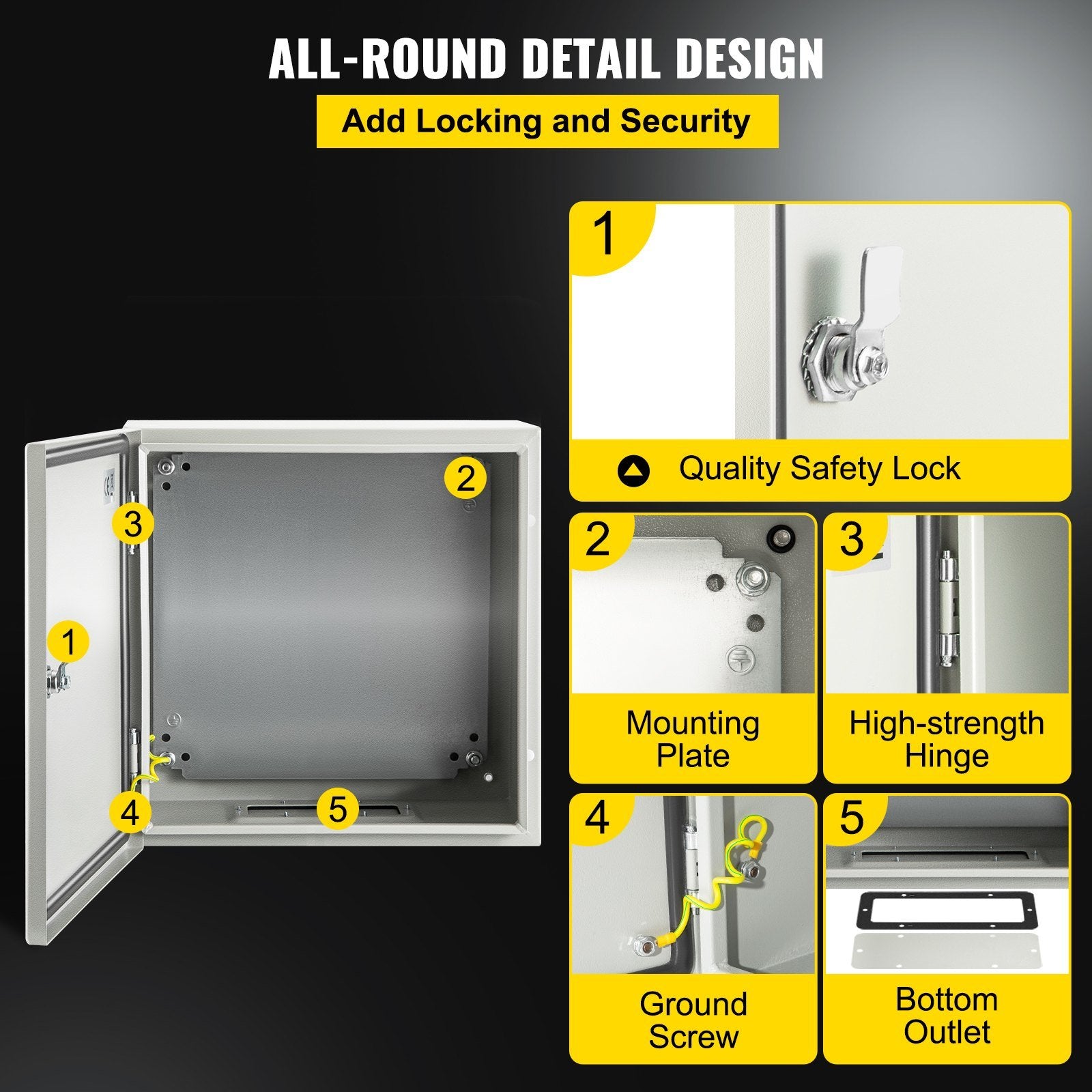 VEVOR NEMA Steel Enclosure, 12 x 12 x 8'' NEMA 4X Steel Electrical Box, IP66 Waterproof & Dustproof, Outdoor/Indoor Electrical Junction Box, with Moun
