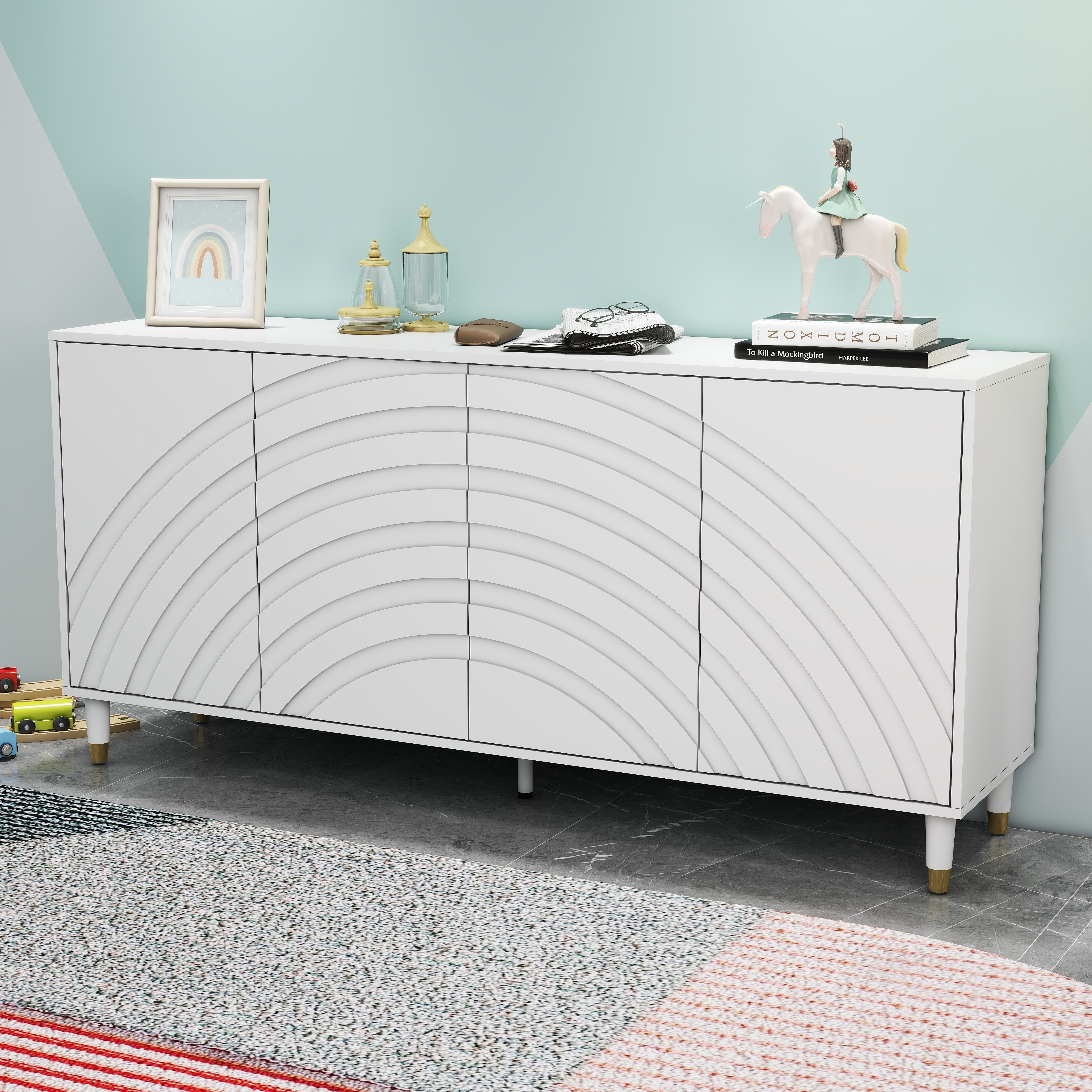 White 4-door cream style side cabinet