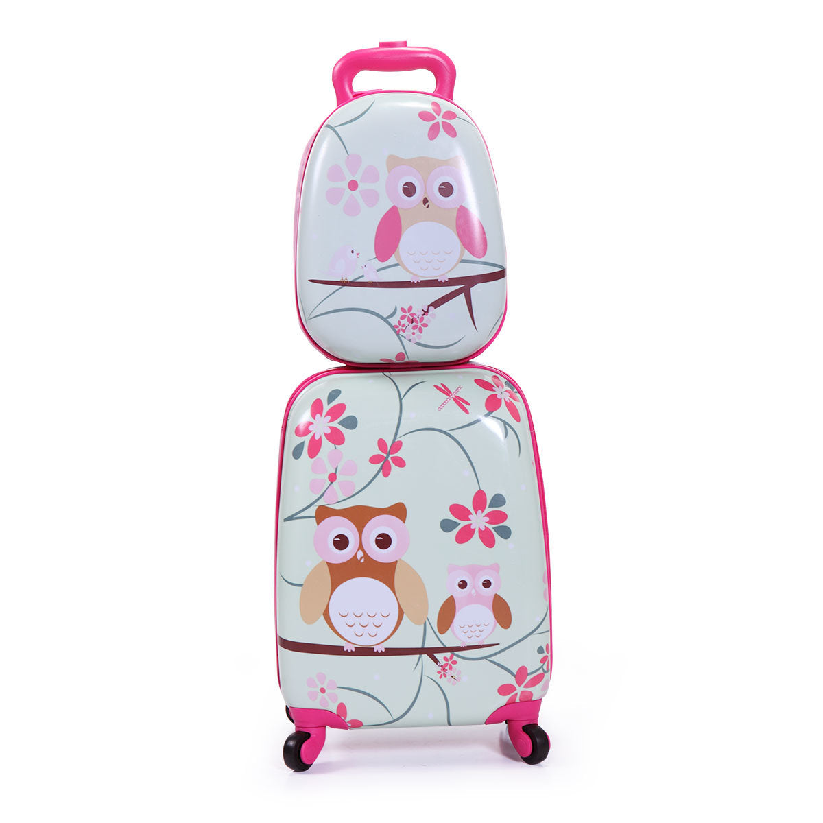 2 PCS Kids Luggage Set, 12" Backpack and 16" Spinner Case with 4 Universal Wheels, Travel Suitcase for Boys Girls, Light Green with Animal Patterns