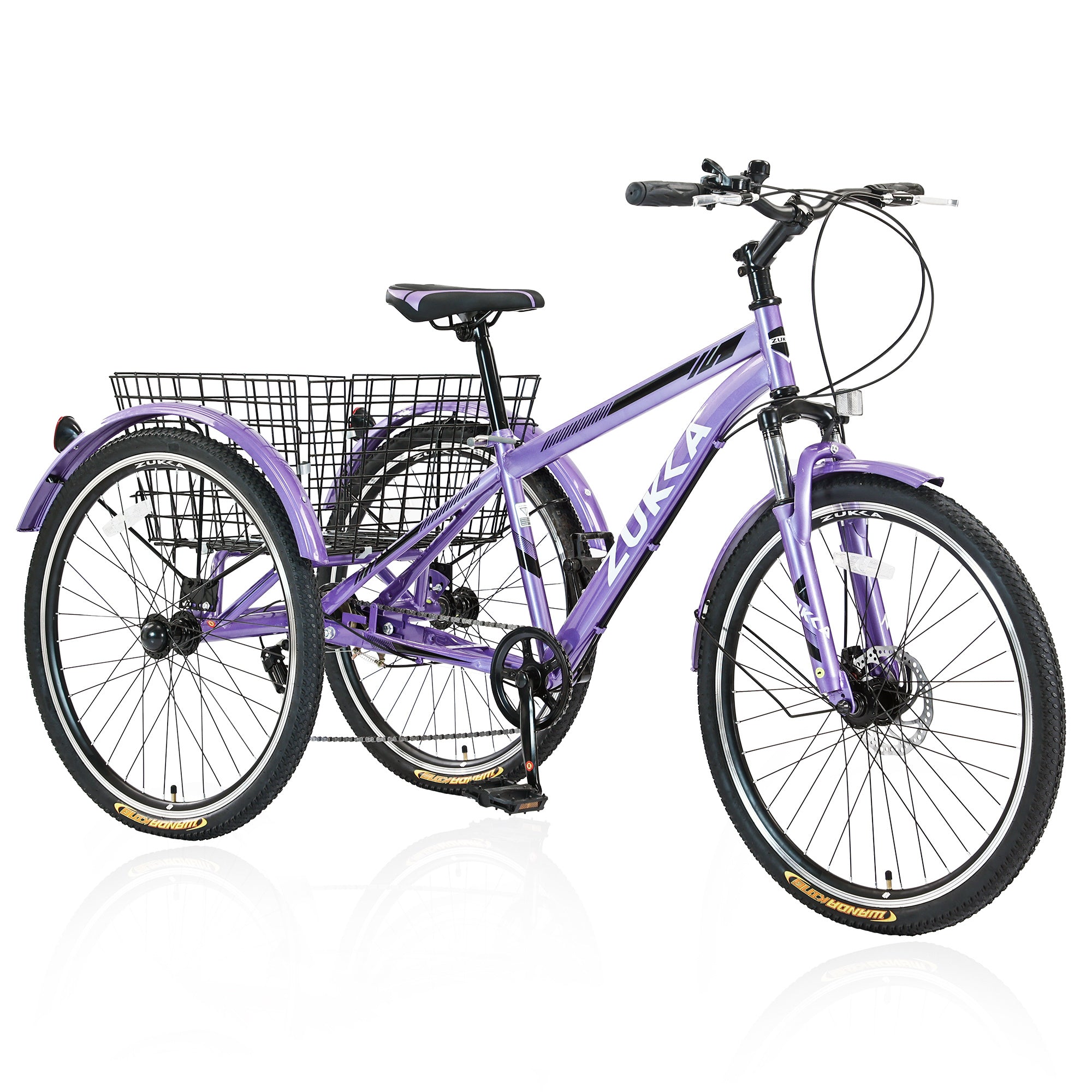 Adult Tricycle Bike,7-Speed Mountain Tricycle,26-Inch 3 Wheels,Comfortable Widen Saddle,Rear Integrated Shopping Basket