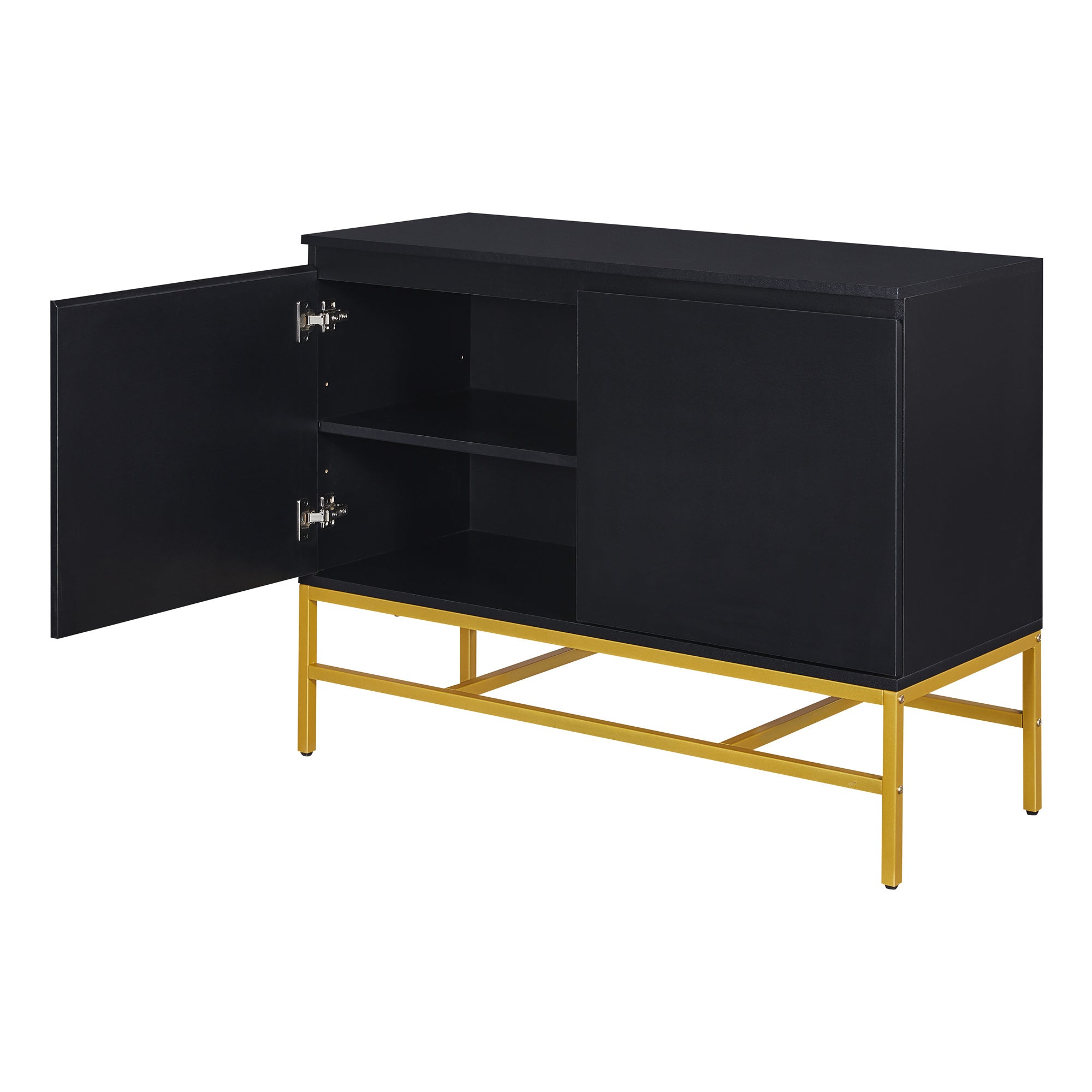 TREXM Minimalist & Luxury Cabinet Two Door Sideboard with Gold Metal Legs for Living Room, Dining Room (Black)