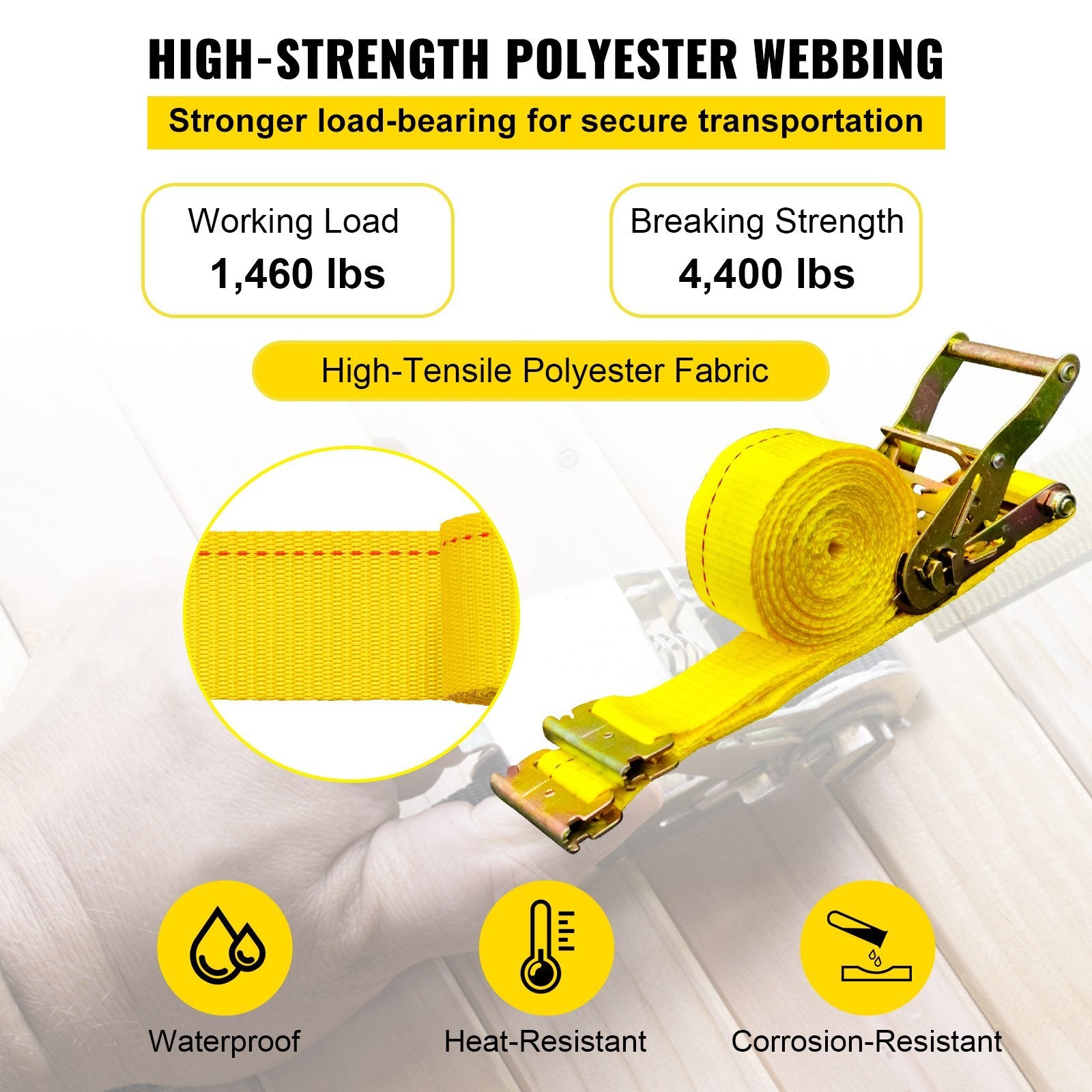 VEVOR E Track Ratchet Strap, 18PCS 2" x 15' E-Track Straps 4400 LBS Breaking Strength, with Polyester Webbing & Spring Fitting & Ratchets, Durable Tie